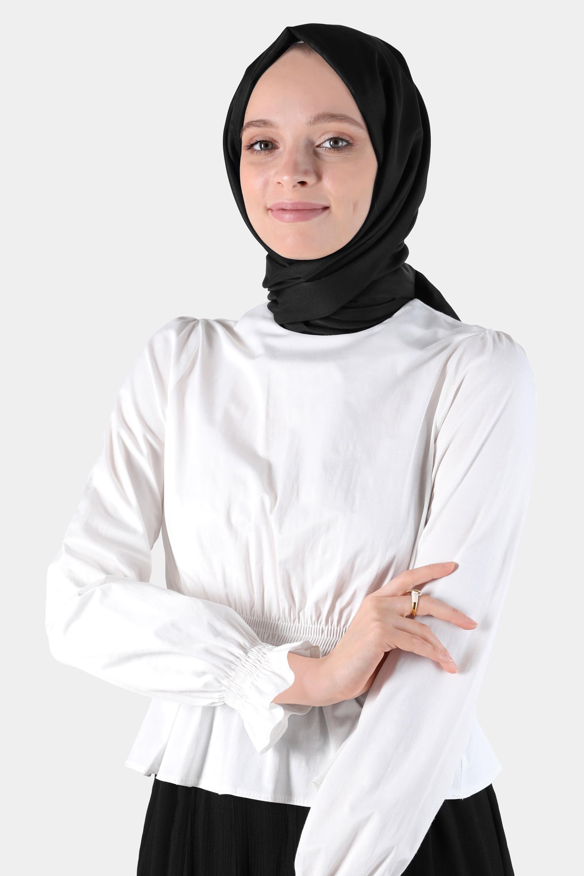 Vêtements hijab BLANC BLOUSE AVEC POIGNETS ET TAILLE ÉLASTIQUE 42762