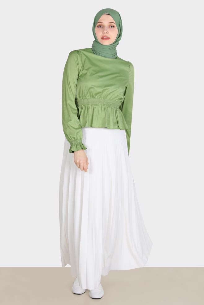 Tesettür giyim  BELİ VE MANŞETLERİ LASTİKLİ BLUZ 42762 - ALVİNA