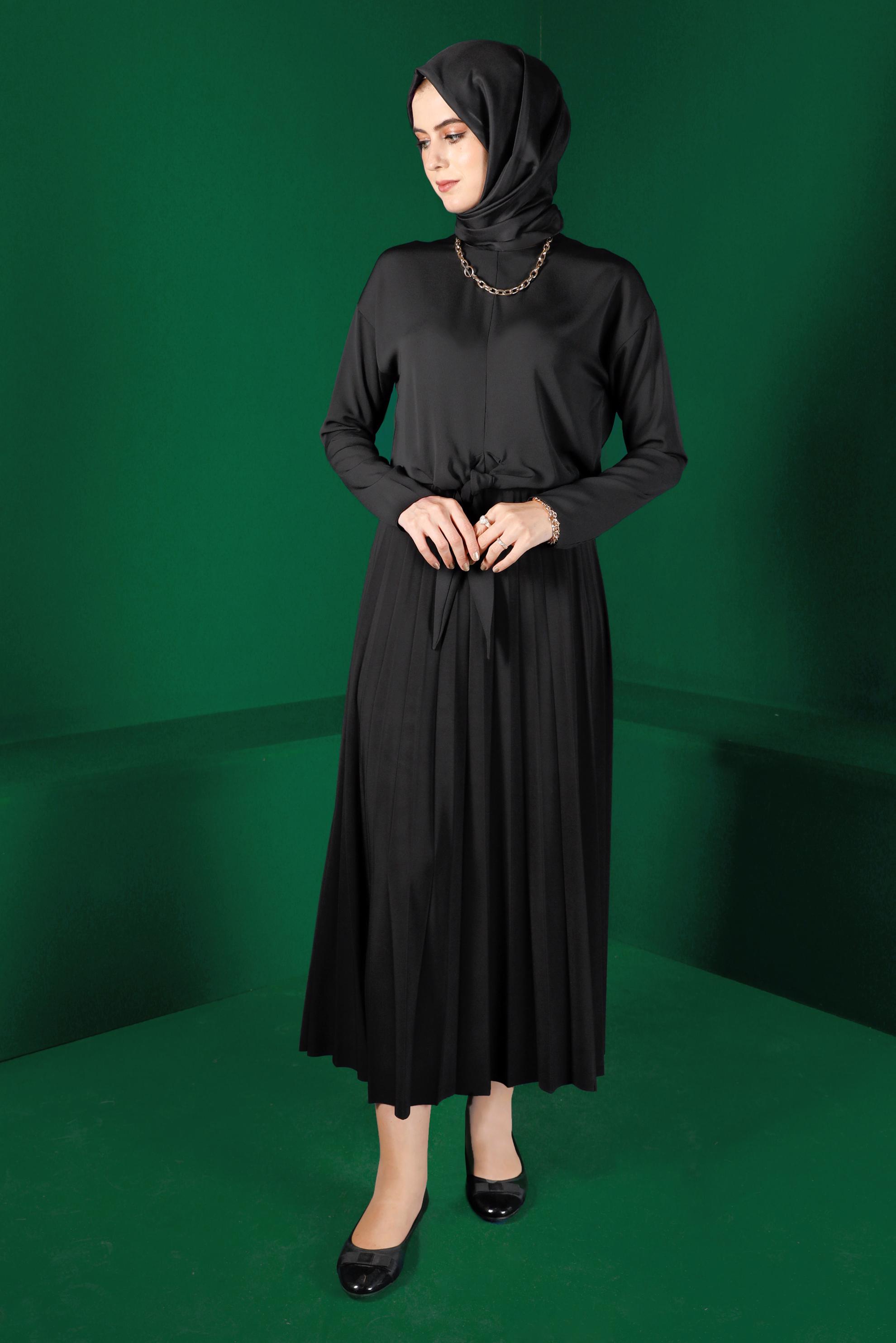 Tesettür giyim SİYAH BAĞLAMA DETAYLI BLUZ 42793 