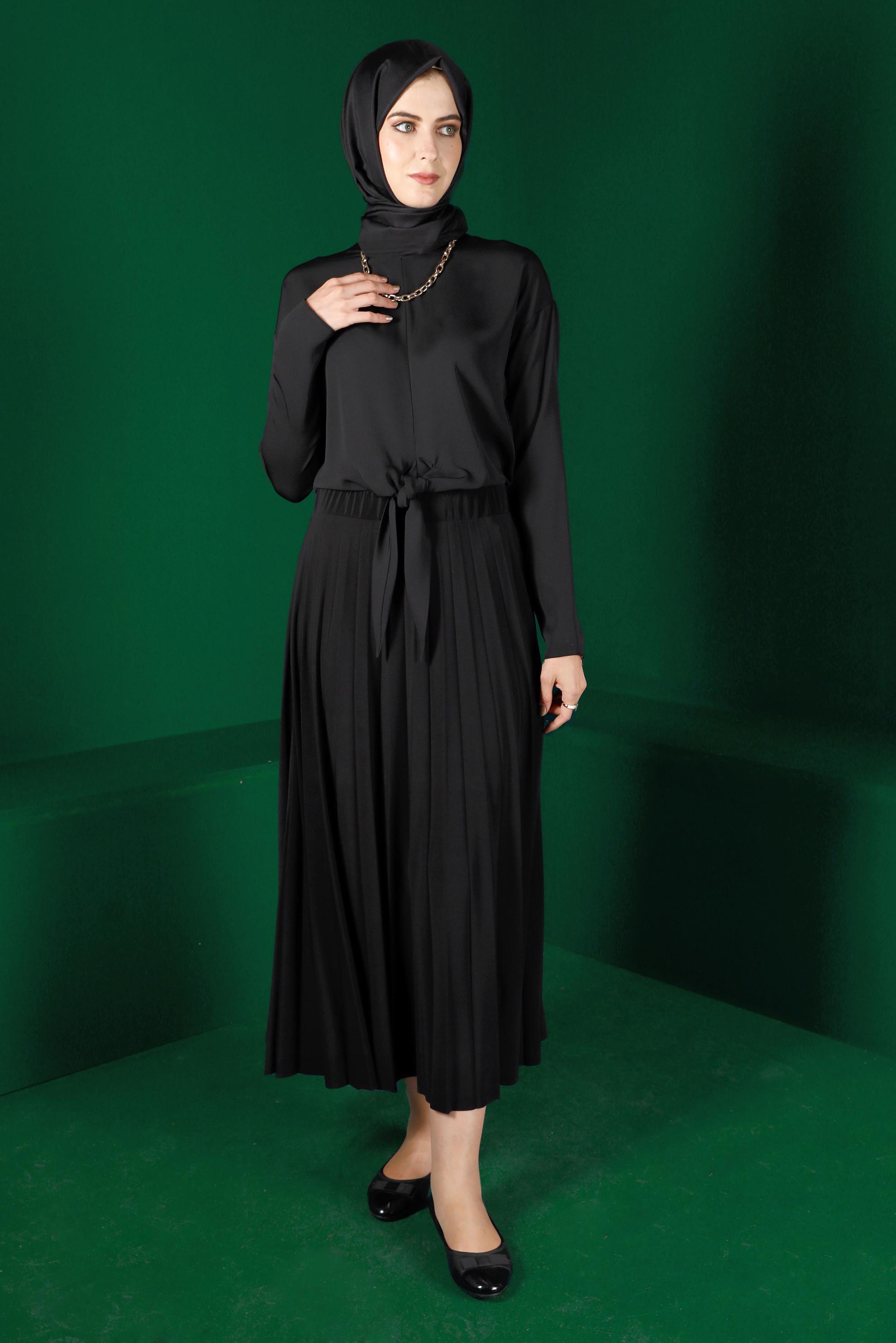 Tesettür giyim SİYAH BAĞLAMA DETAYLI BLUZ 42793 