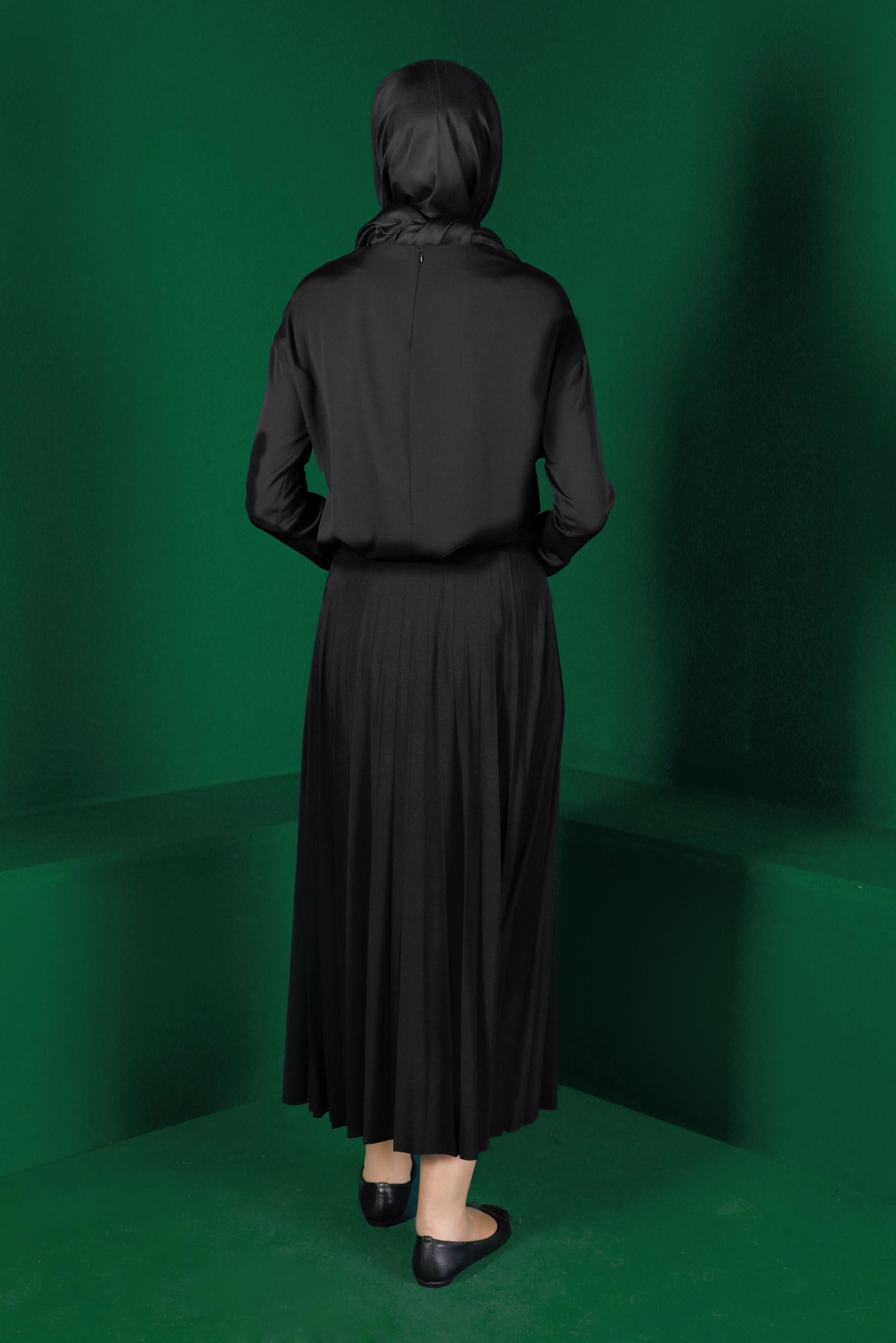 Tesettür giyim SİYAH BAĞLAMA DETAYLI BLUZ 42793 