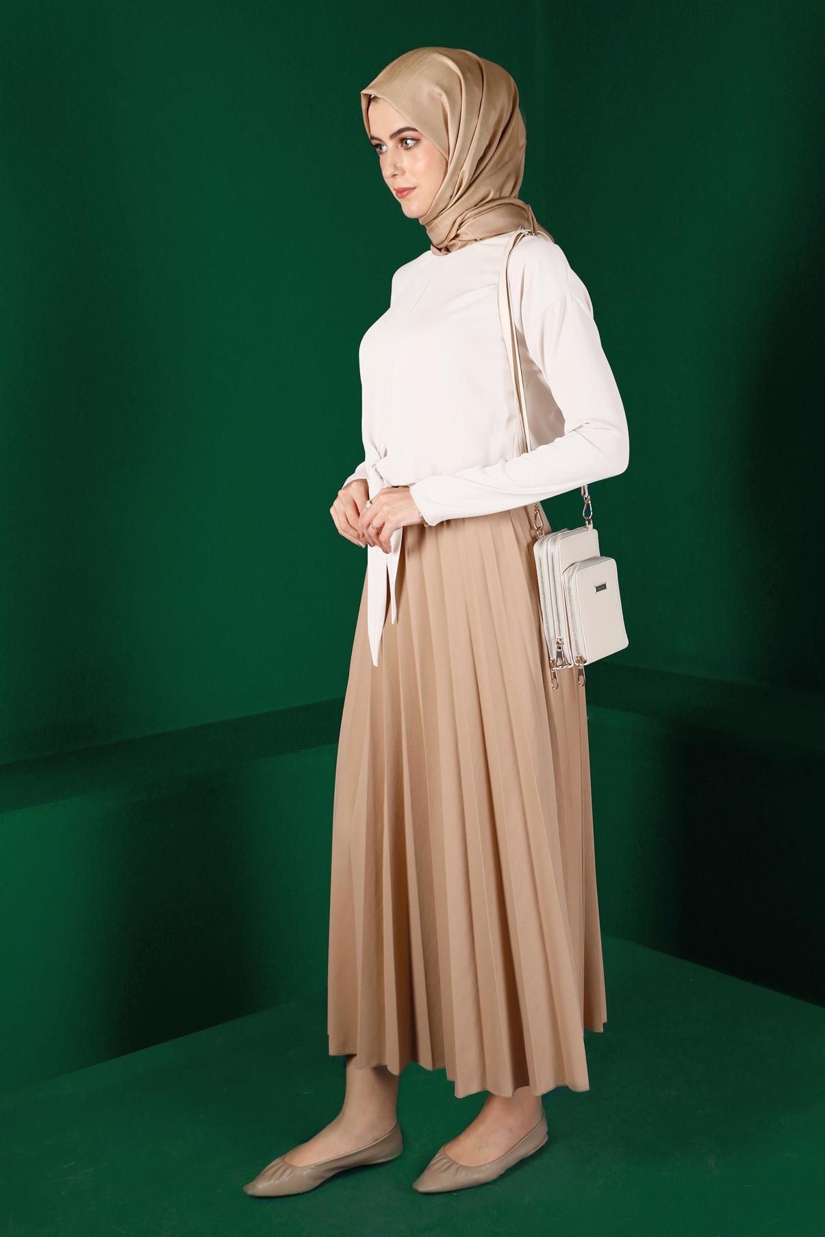 Tesettür giyim BEYAZ BAĞLAMA DETAYLI BLUZ 42793 