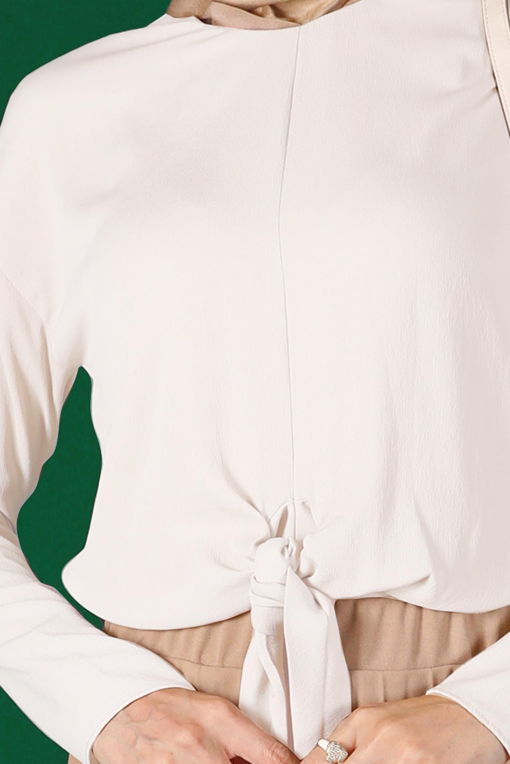 Tesettür giyim BEYAZ BAĞLAMA DETAYLI BLUZ 42793 