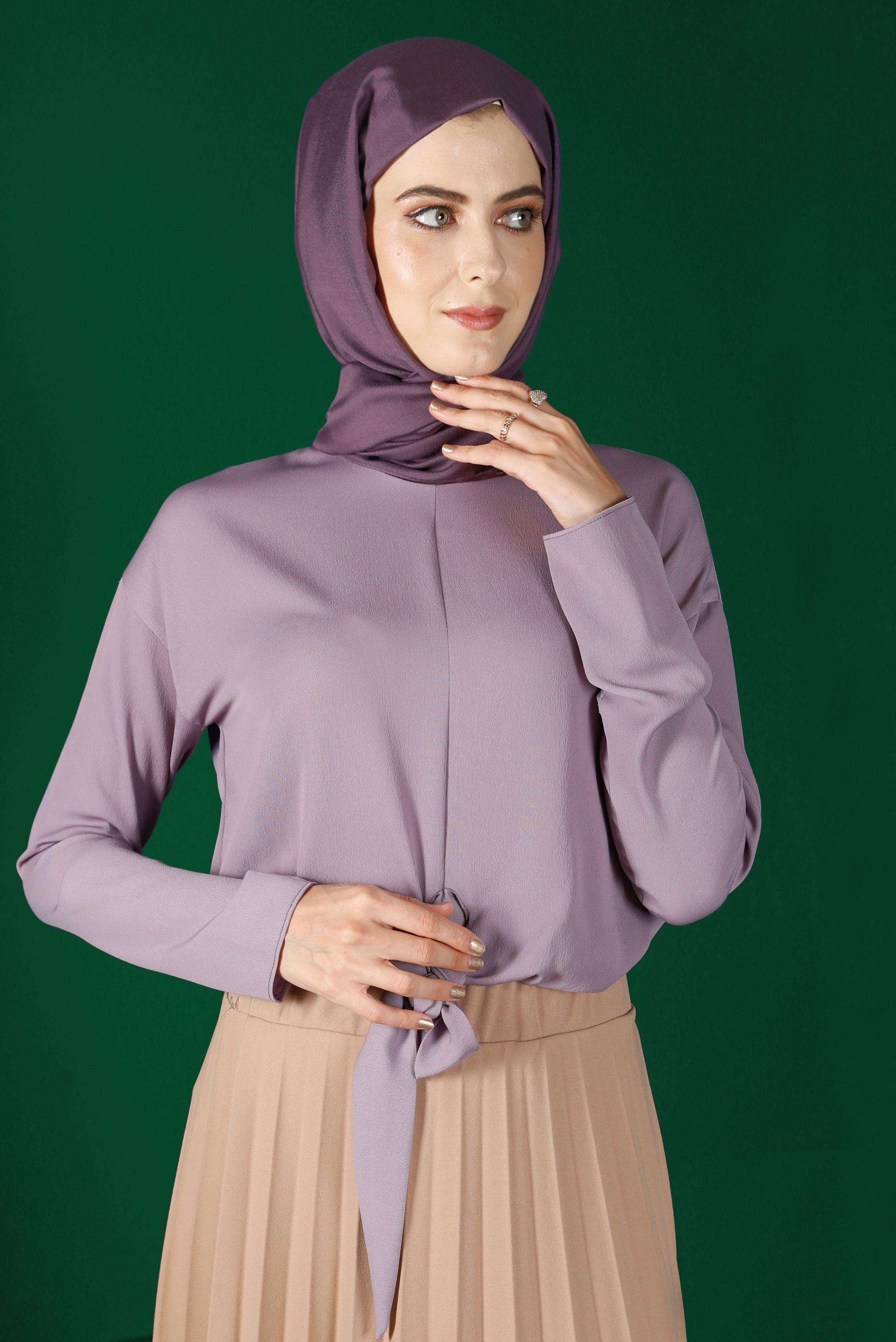 Tesettür giyim MOR BAĞLAMA DETAYLI BLUZ 42793 
