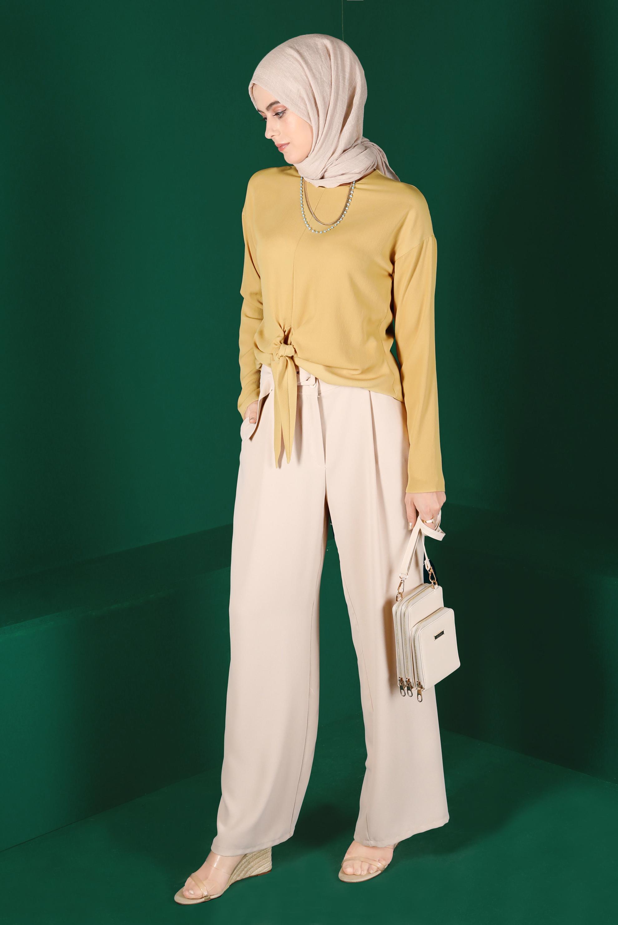 Tesettür giyim SARI BAĞLAMA DETAYLI BLUZ 42793 