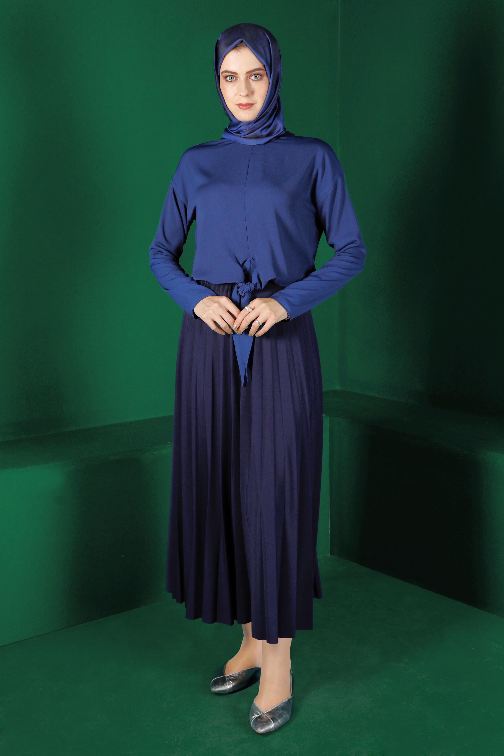 Tesettür giyim LACİVERT BAĞLAMA DETAYLI BLUZ 42793 