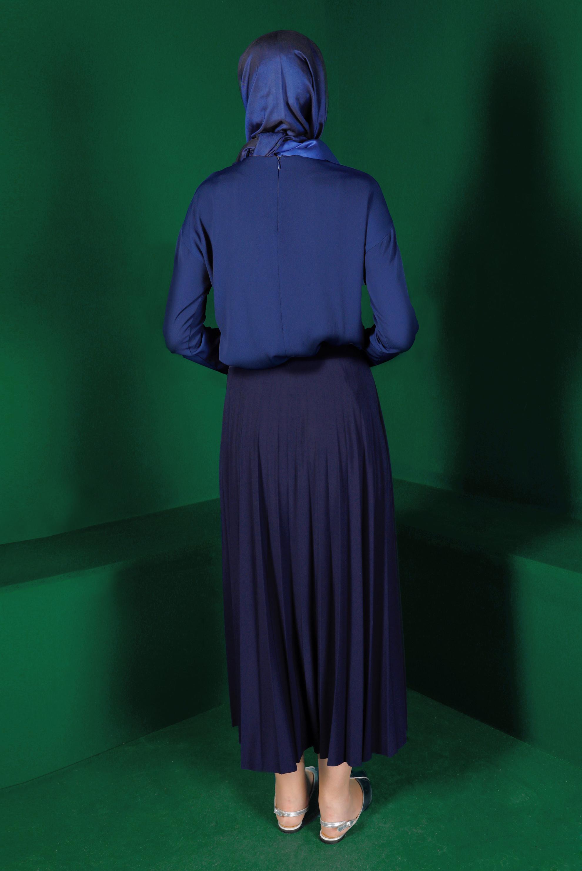 Tesettür giyim LACİVERT BAĞLAMA DETAYLI BLUZ 42793 