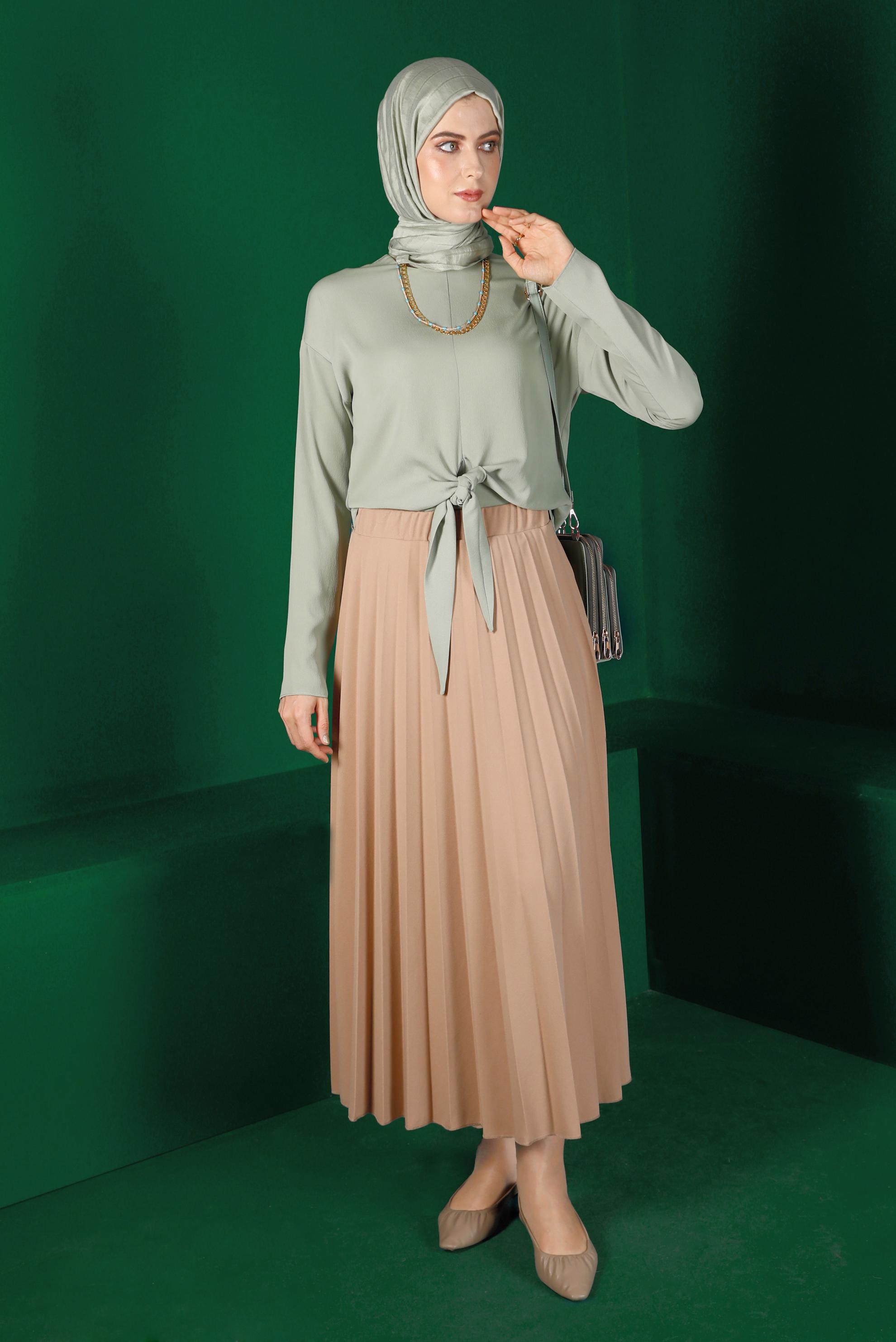 Tesettür giyim YEŞİL BAĞLAMA DETAYLI BLUZ 42793 