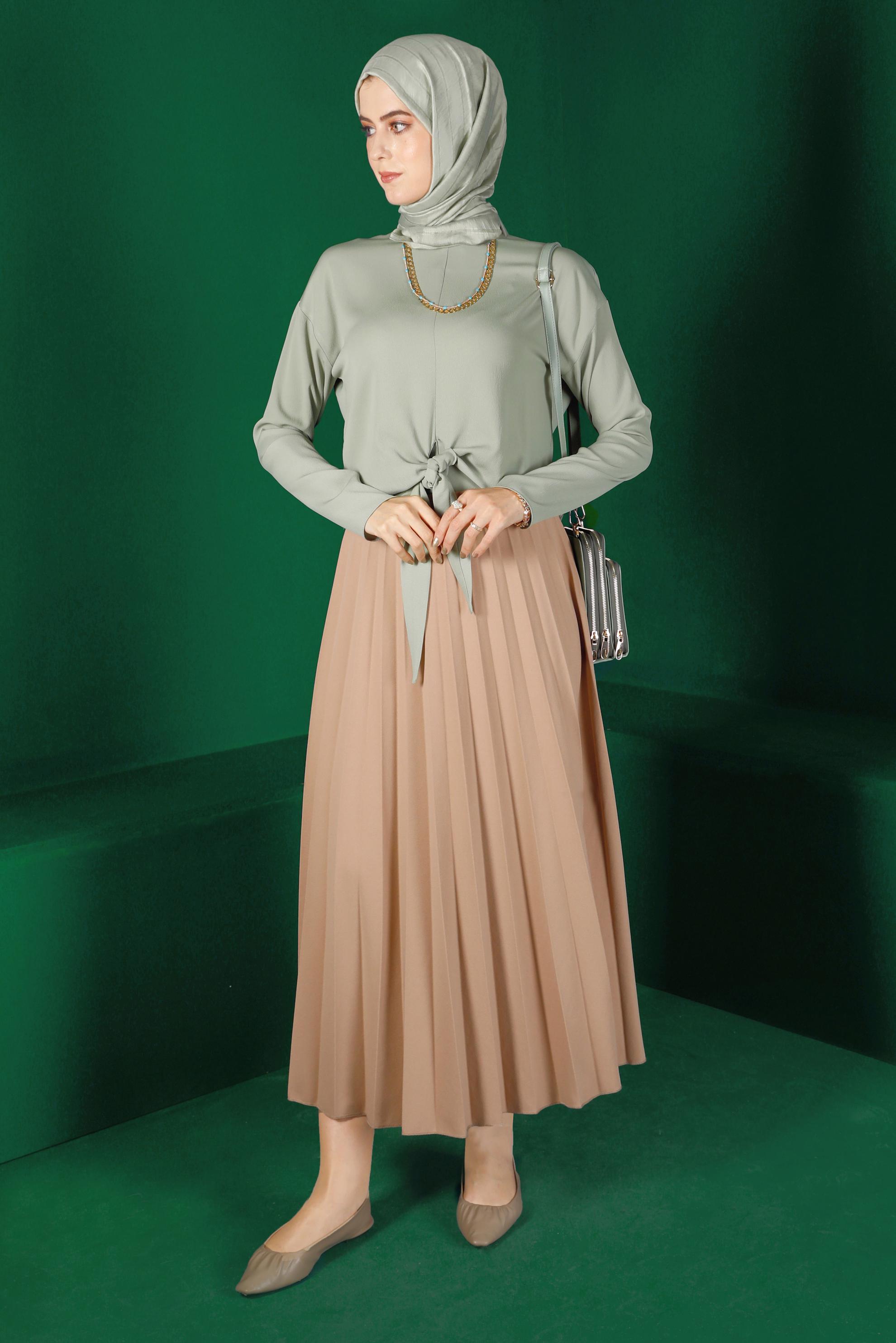 Tesettür giyim YEŞİL BAĞLAMA DETAYLI BLUZ 42793 