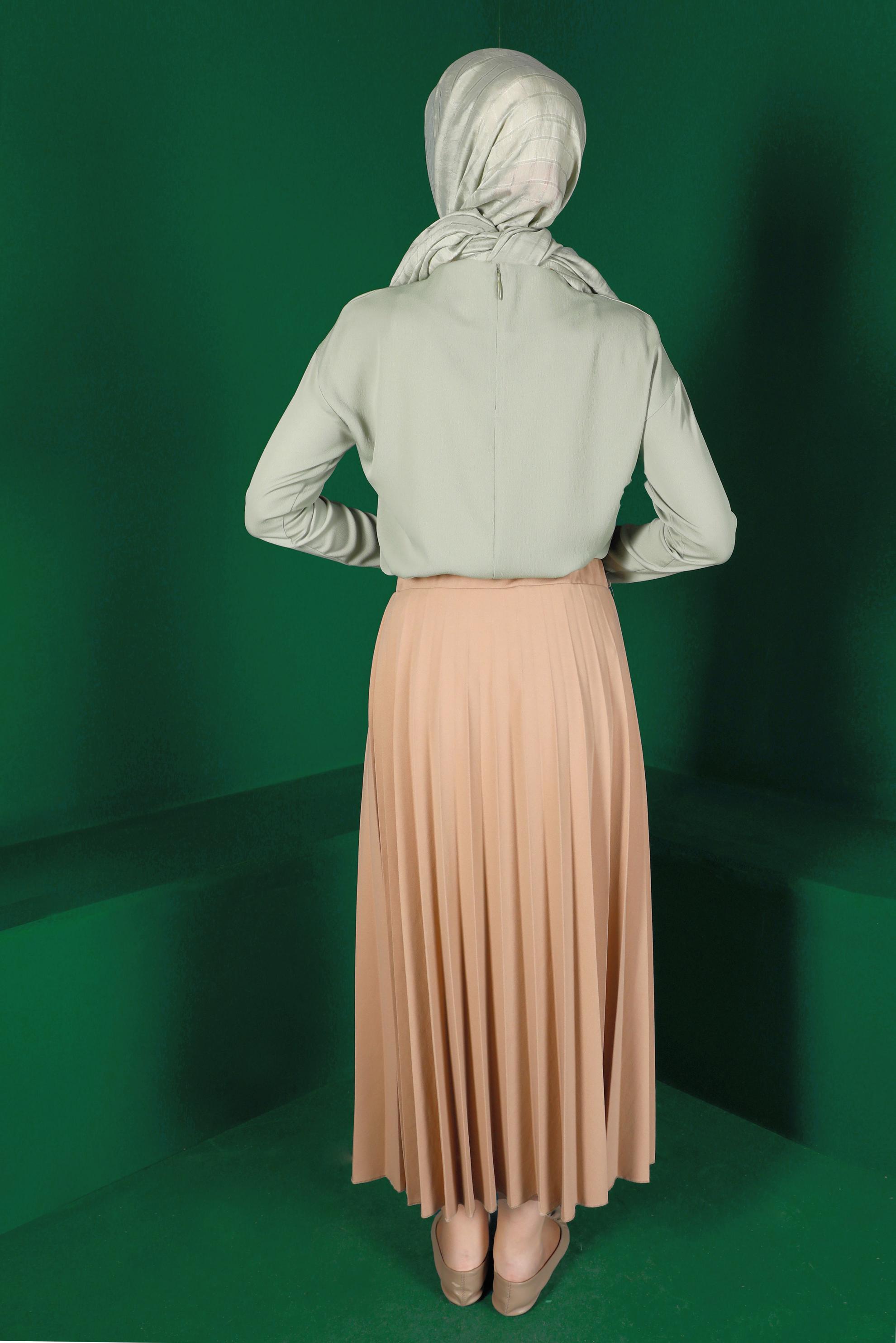 Tesettür giyim YEŞİL BAĞLAMA DETAYLI BLUZ 42793 