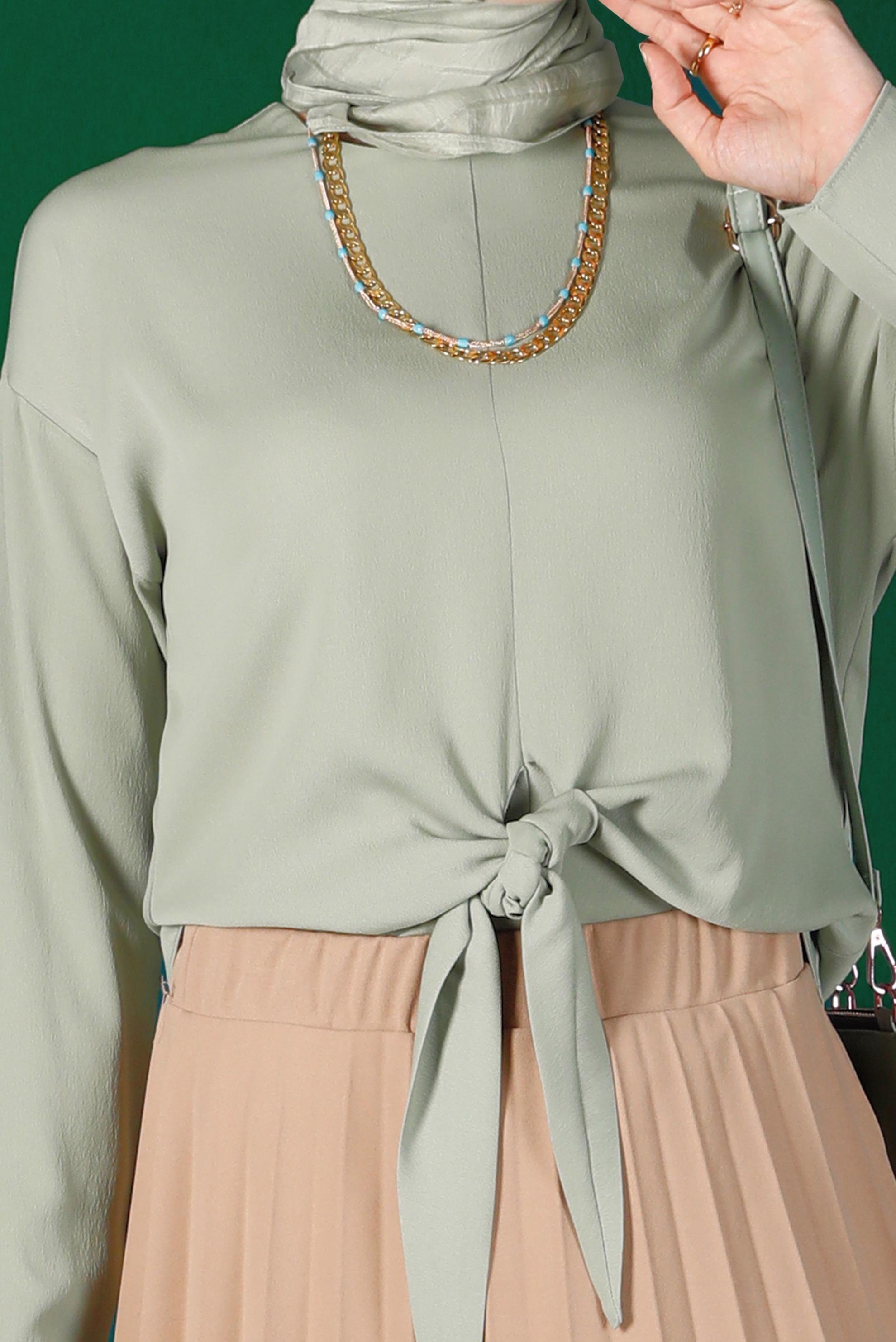 Tesettür giyim YEŞİL BAĞLAMA DETAYLI BLUZ 42793 