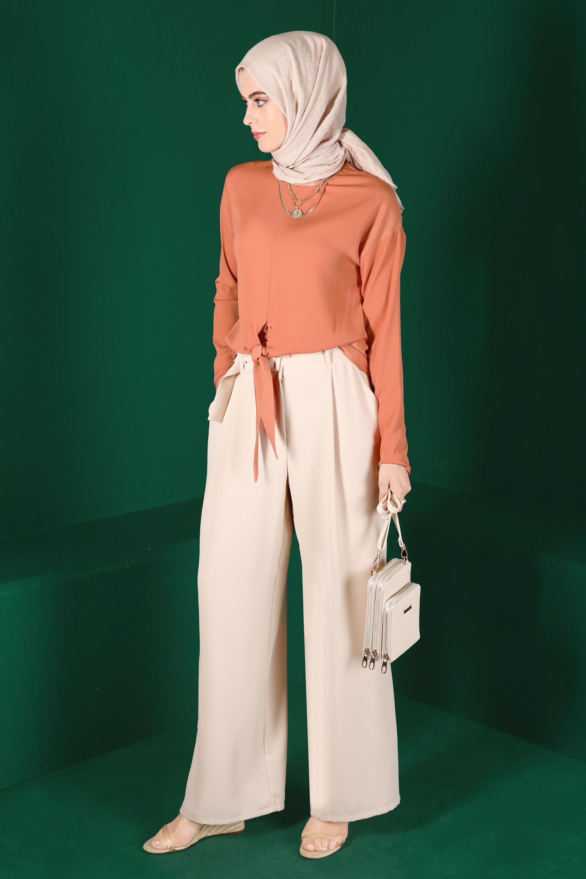 Tesettür giyim TURUNCU BAĞLAMA DETAYLI BLUZ 42793 