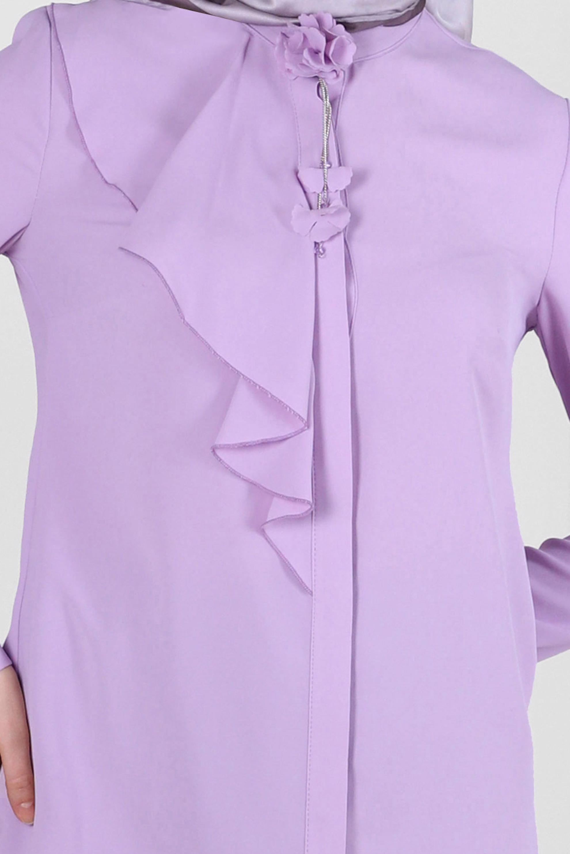 Tesettür giyim MOR VOLAN DETAYLI ÇİÇEK AKSESUARLI BLUZ 42794