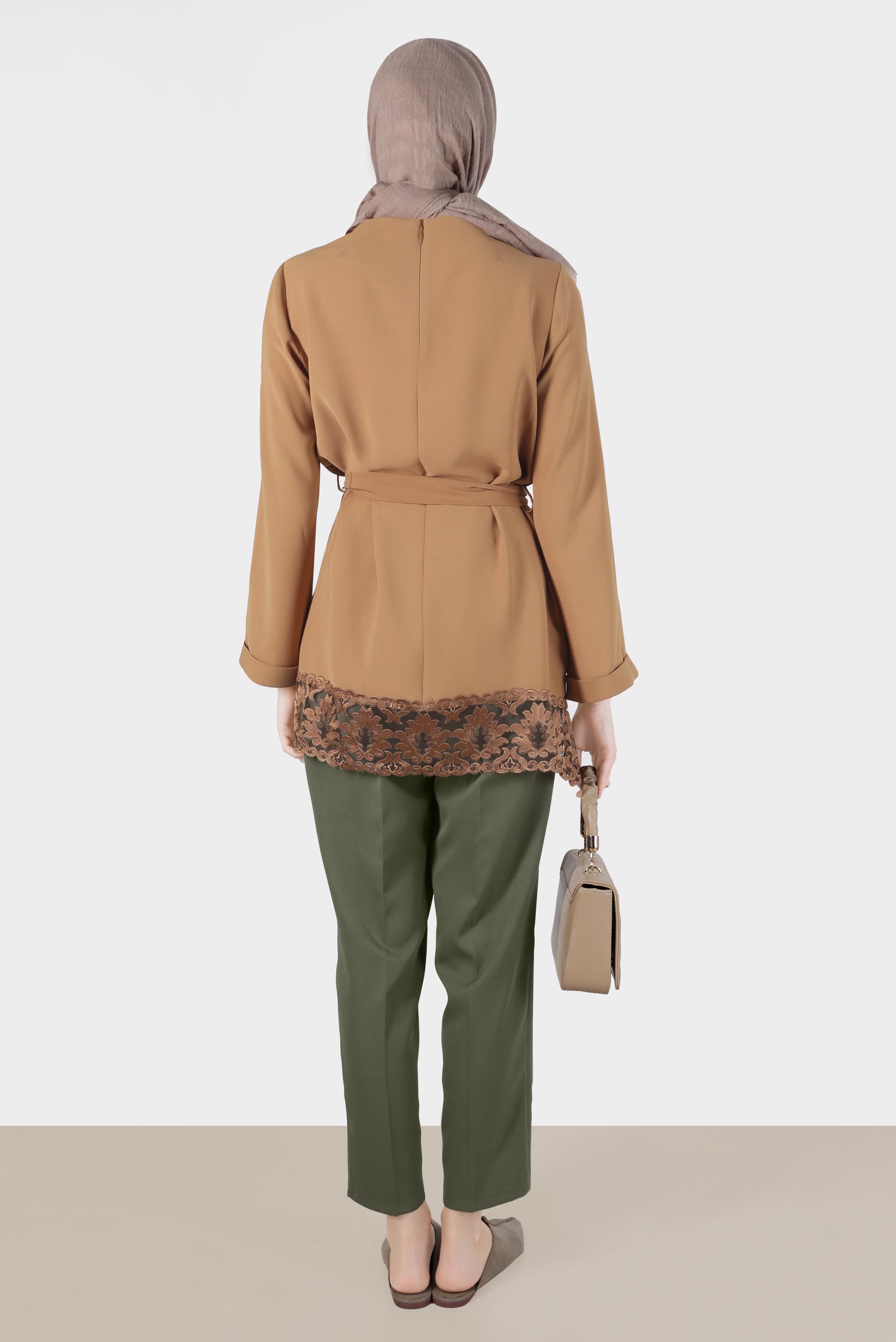 Hijab clothing YELLOW BELTED BLOUSE WITH LACED HEM 42802 