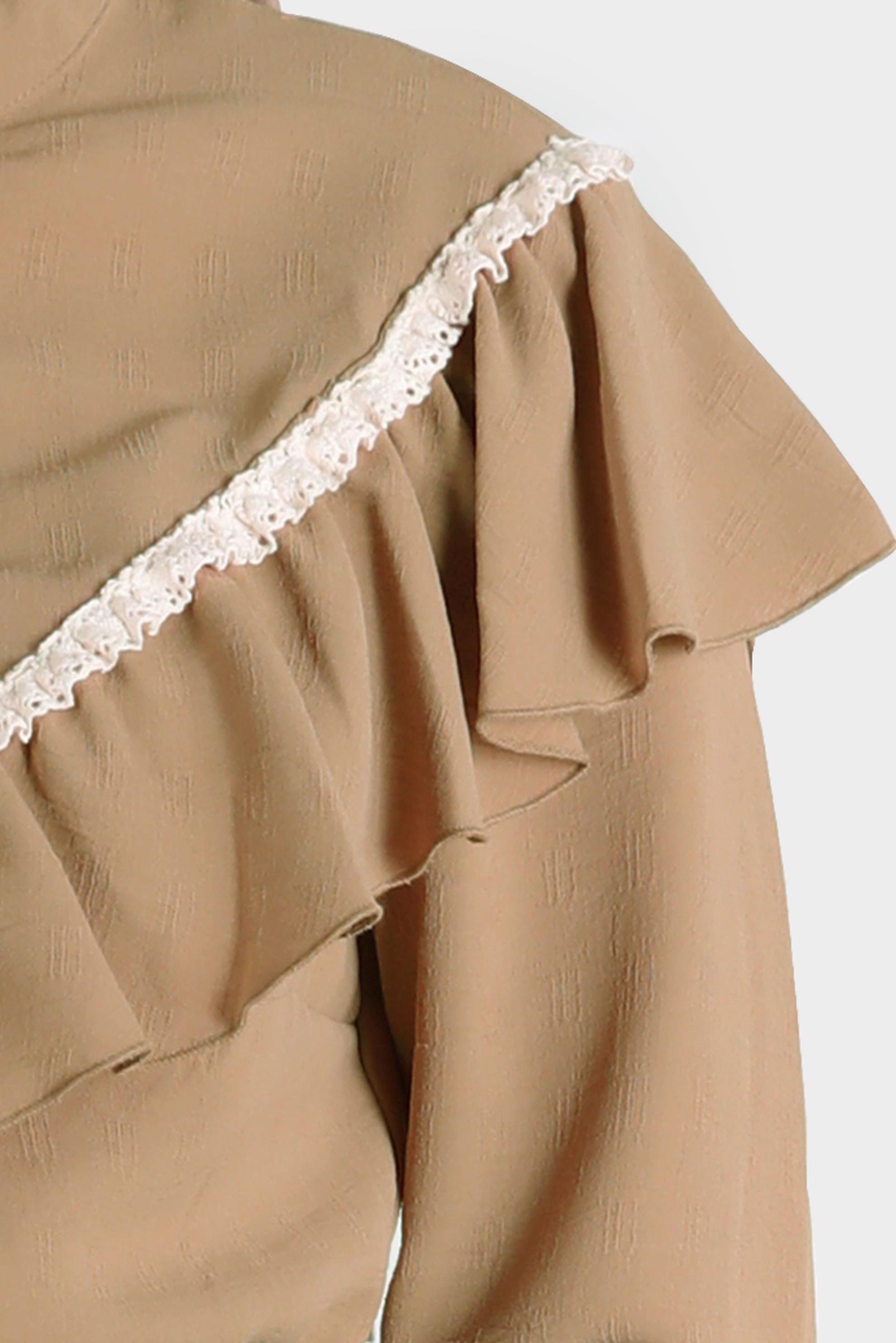 Tesettür giyim KAHVE GÜPÜR DETAYLI FIRFIRLI BLUZ 42804 