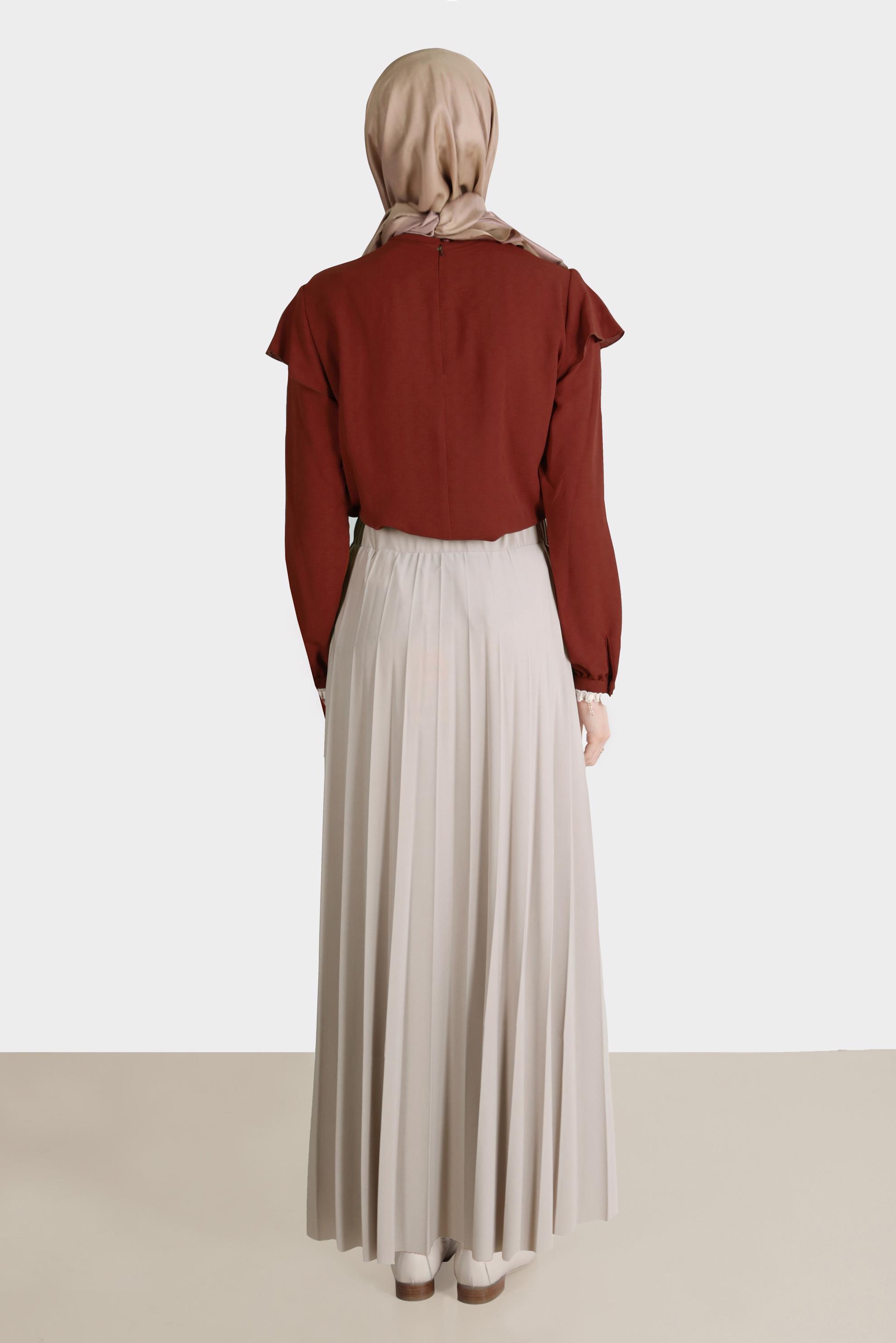 Tesettür giyim TURUNCU GÜPÜR DETAYLI FIRFIRLI BLUZ 42804 