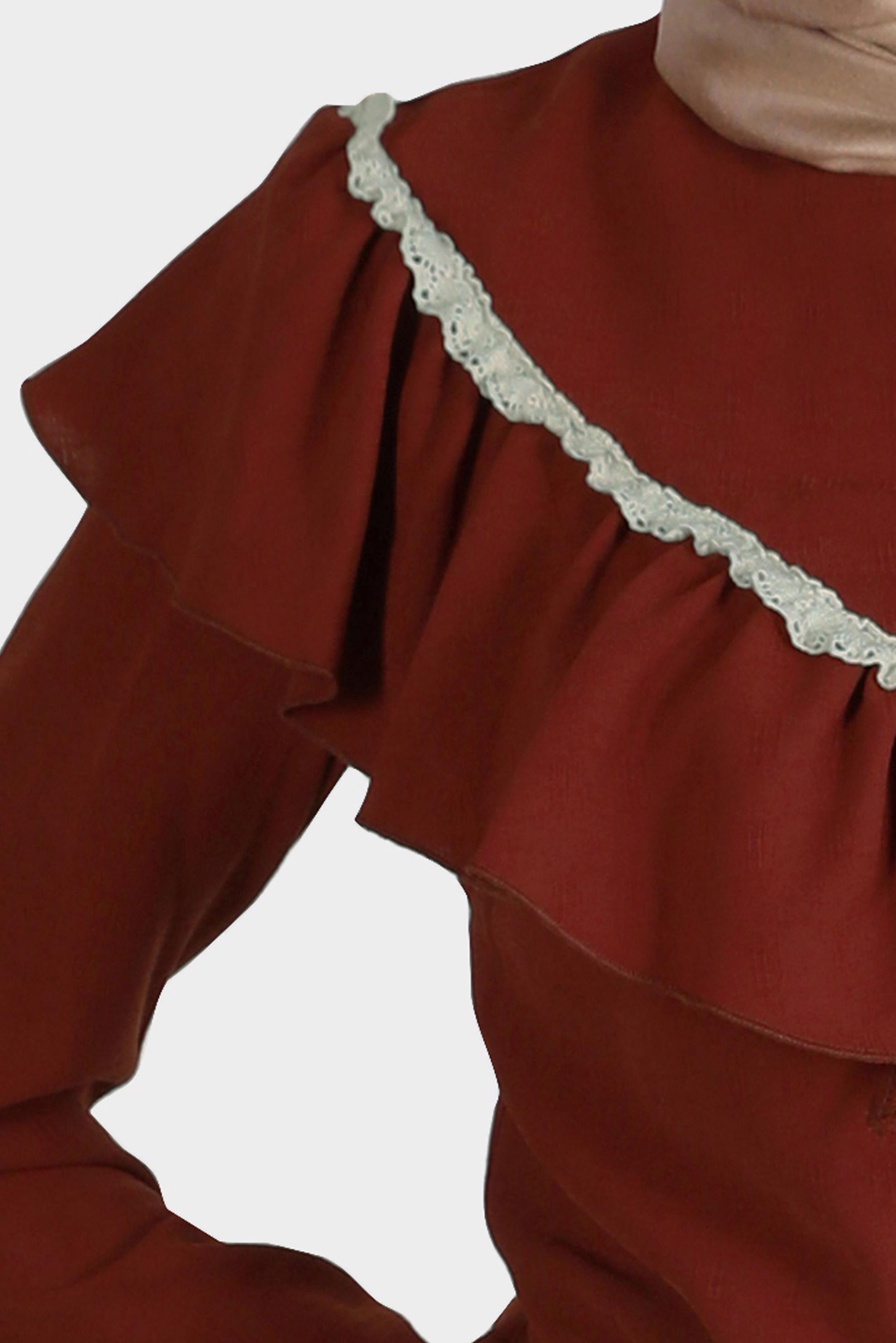 Tesettür giyim TURUNCU GÜPÜR DETAYLI FIRFIRLI BLUZ 42804 