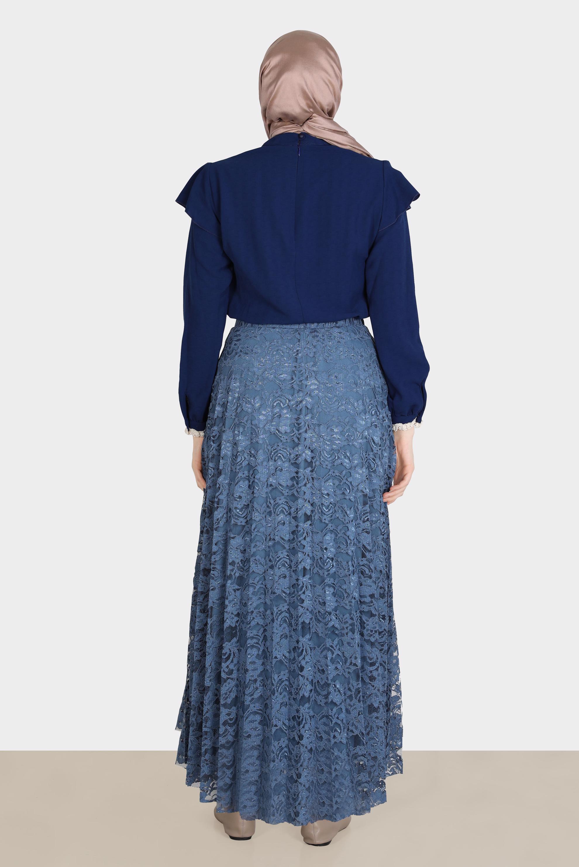 Tesettür giyim LACİVERT GÜPÜR DETAYLI FIRFIRLI BLUZ 42804 