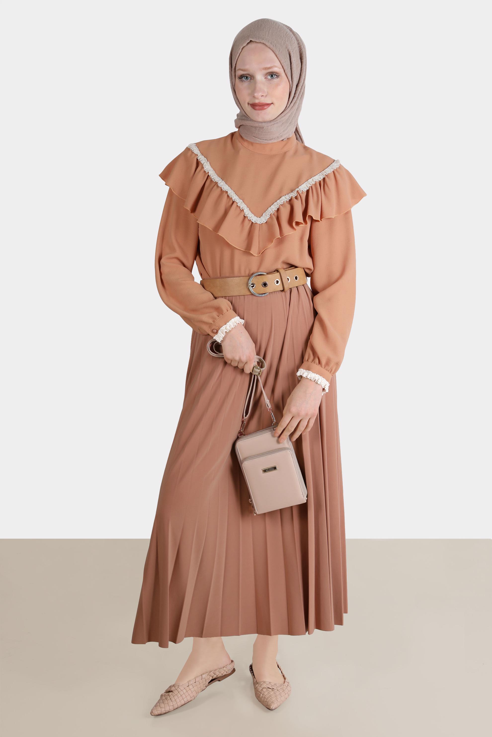 Tesettür giyim PEMBE GÜPÜR DETAYLI FIRFIRLI BLUZ 42804 