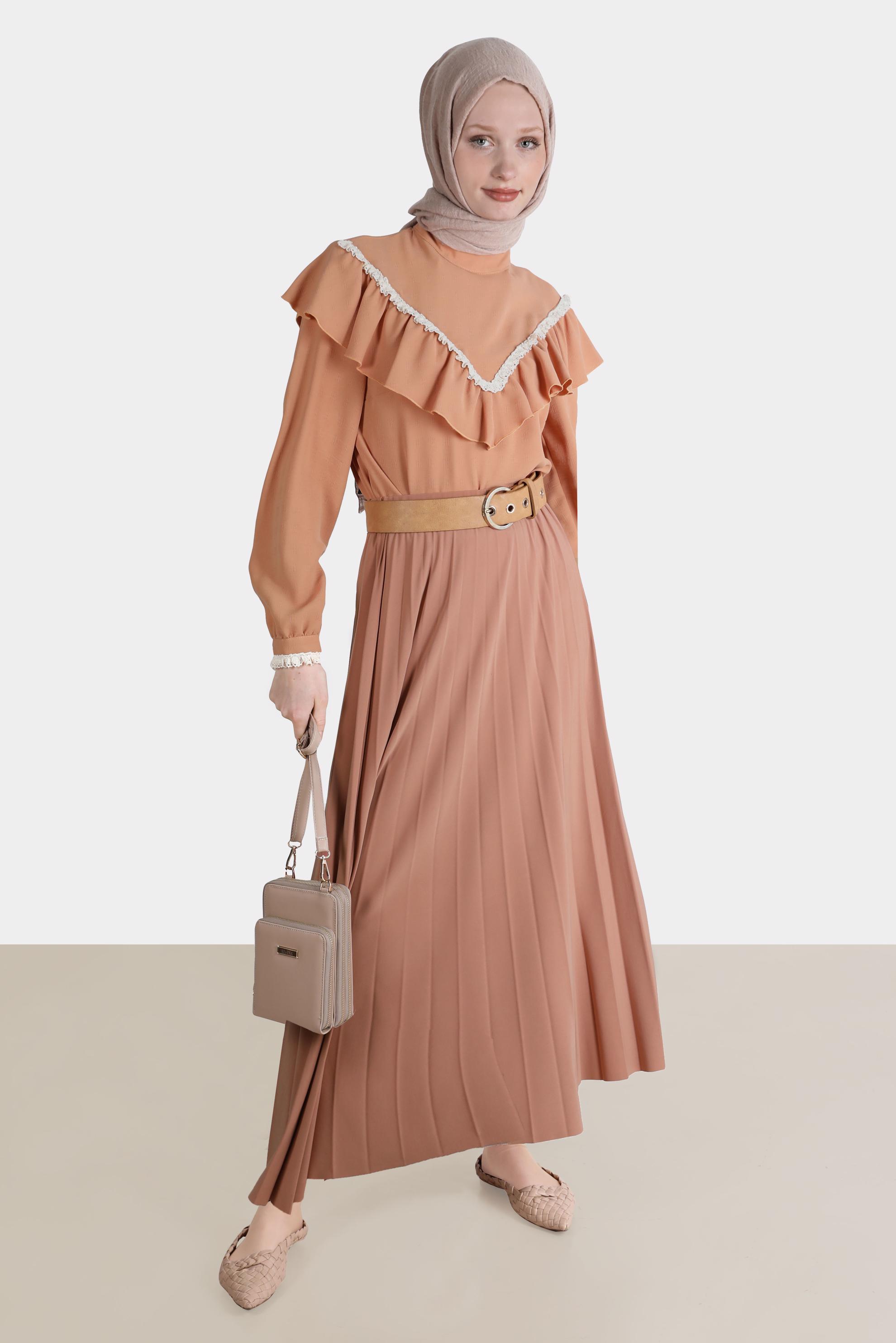 Tesettür giyim PEMBE GÜPÜR DETAYLI FIRFIRLI BLUZ 42804 