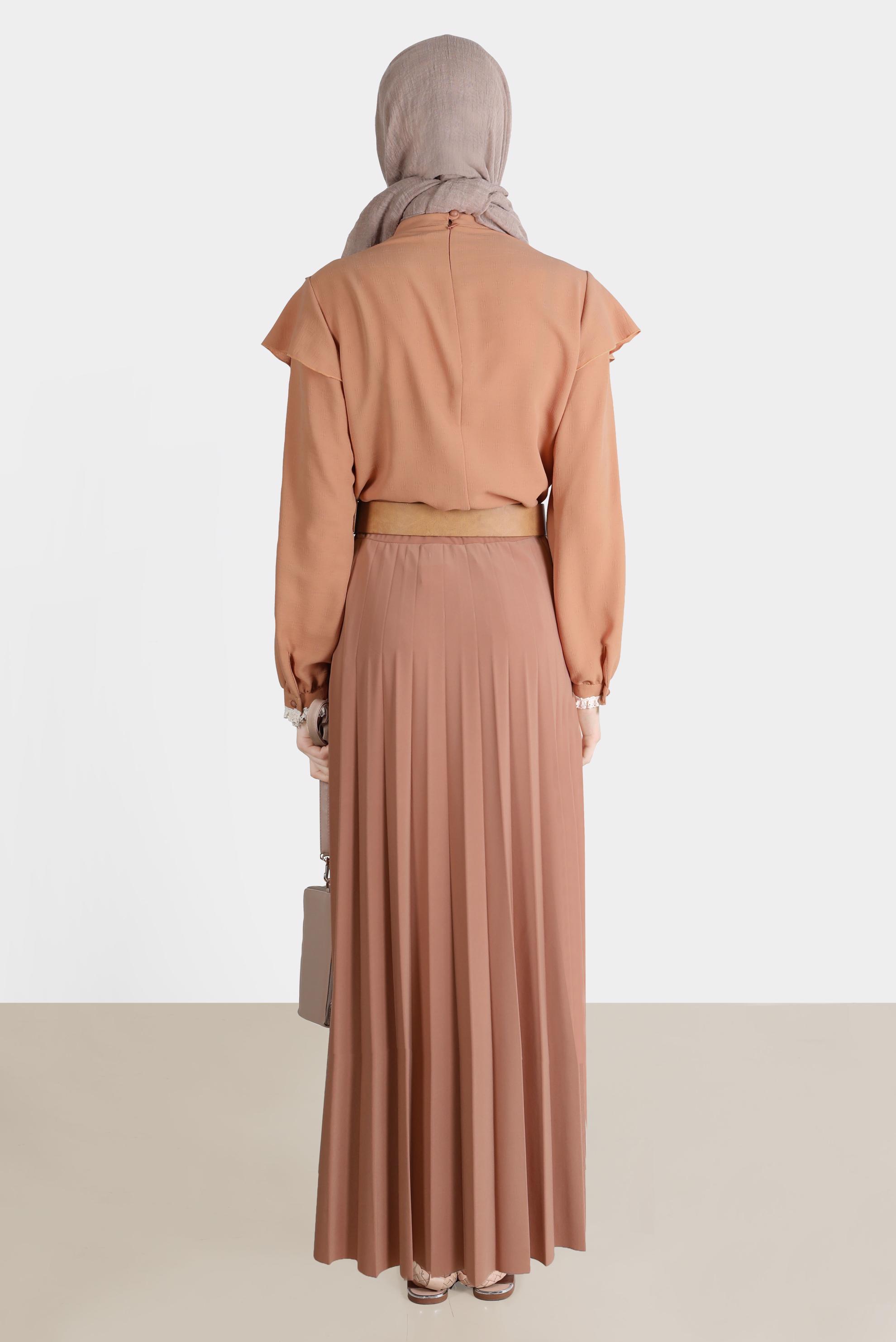 Tesettür giyim PEMBE GÜPÜR DETAYLI FIRFIRLI BLUZ 42804 