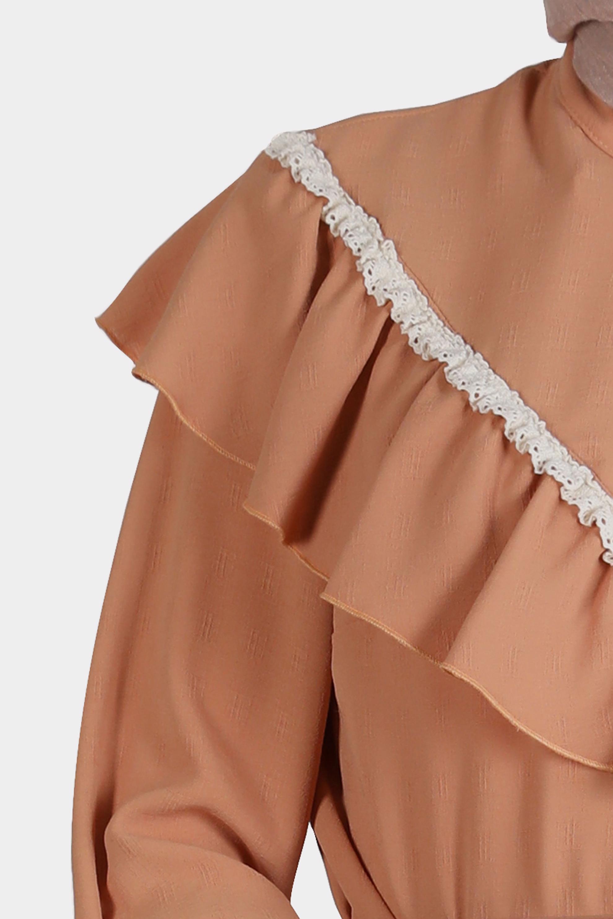 Tesettür giyim PEMBE GÜPÜR DETAYLI FIRFIRLI BLUZ 42804 