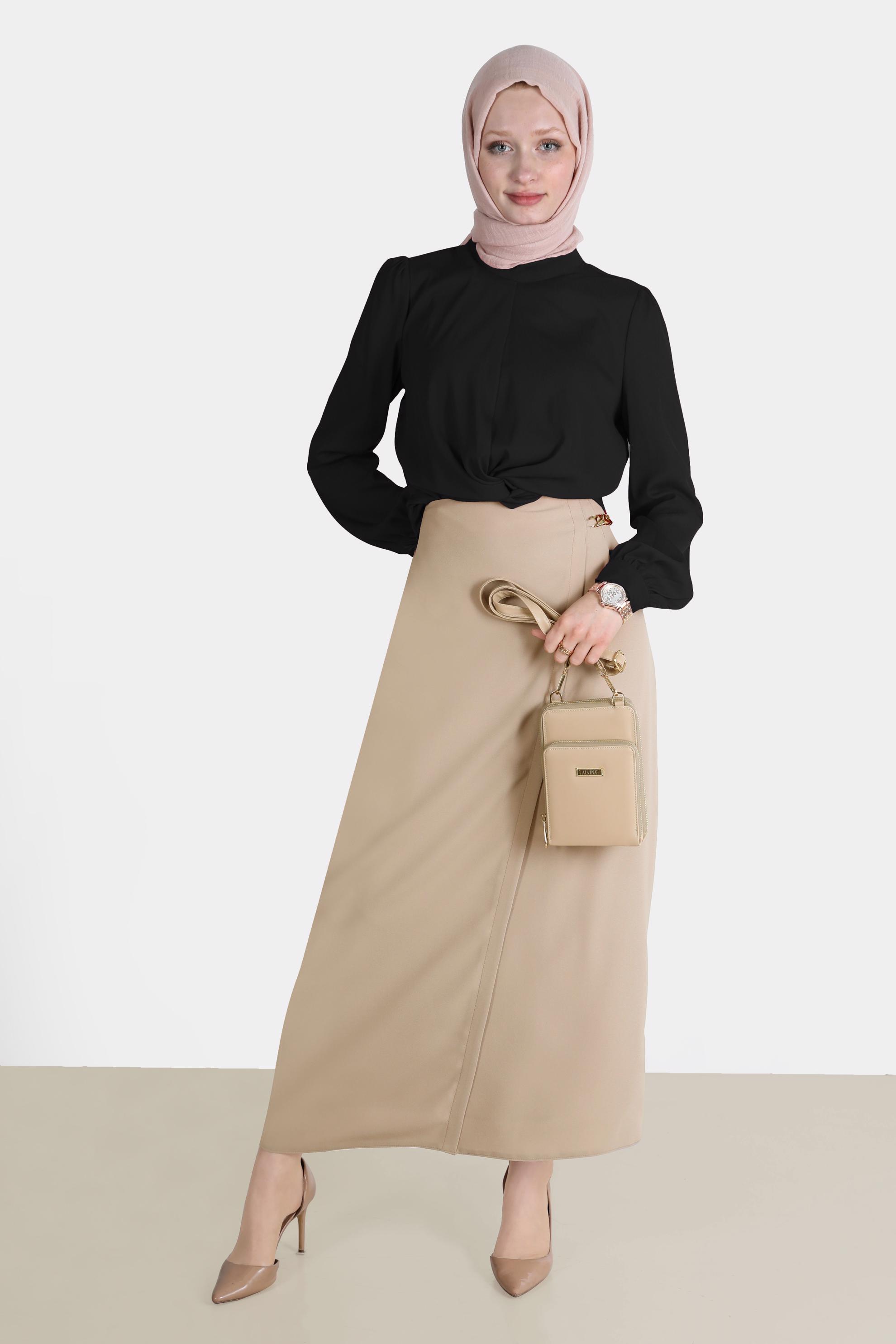 Tesettür giyim SİYAH BAĞLAMA DETAYLI BLUZ 42805 