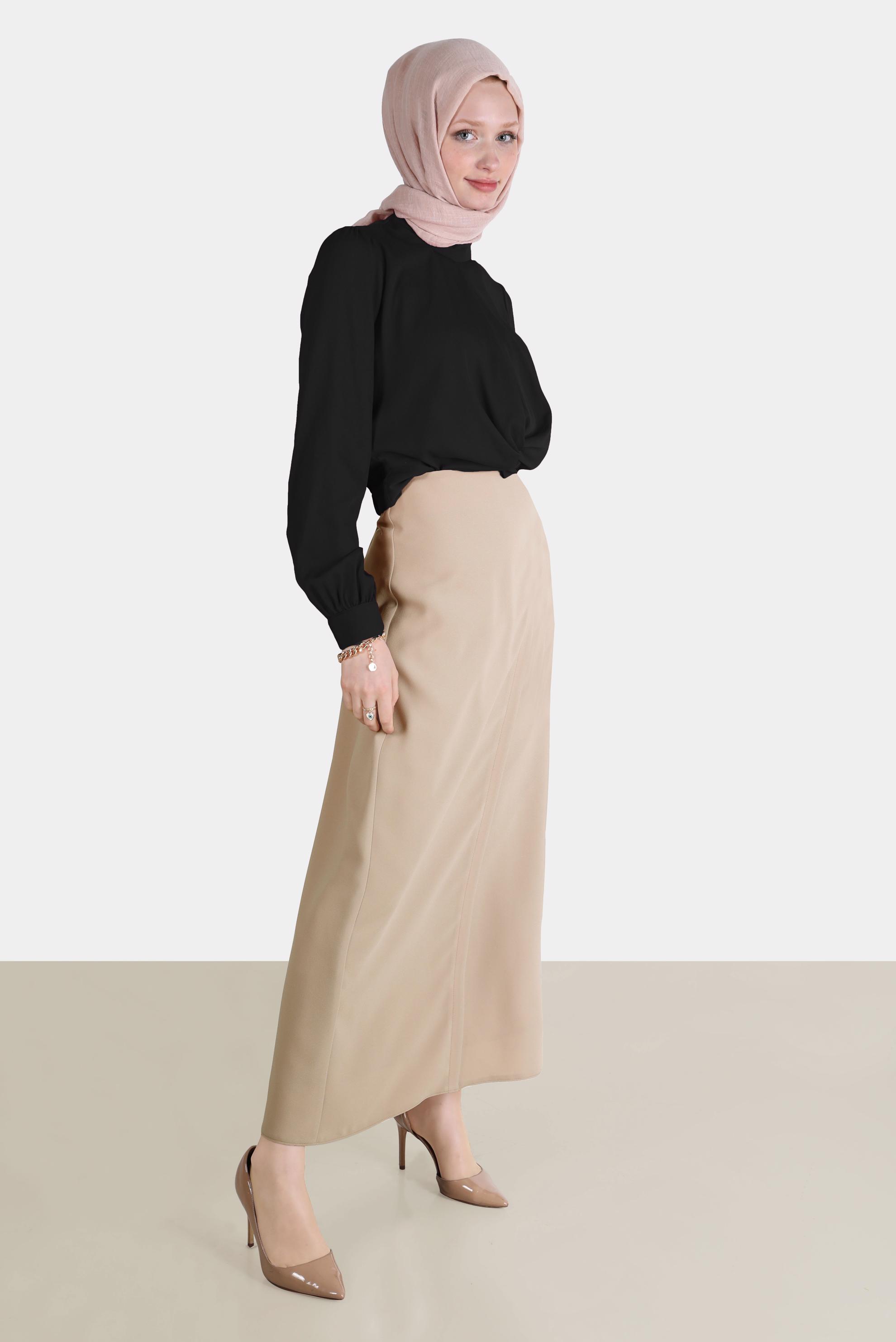 Tesettür giyim SİYAH BAĞLAMA DETAYLI BLUZ 42805 