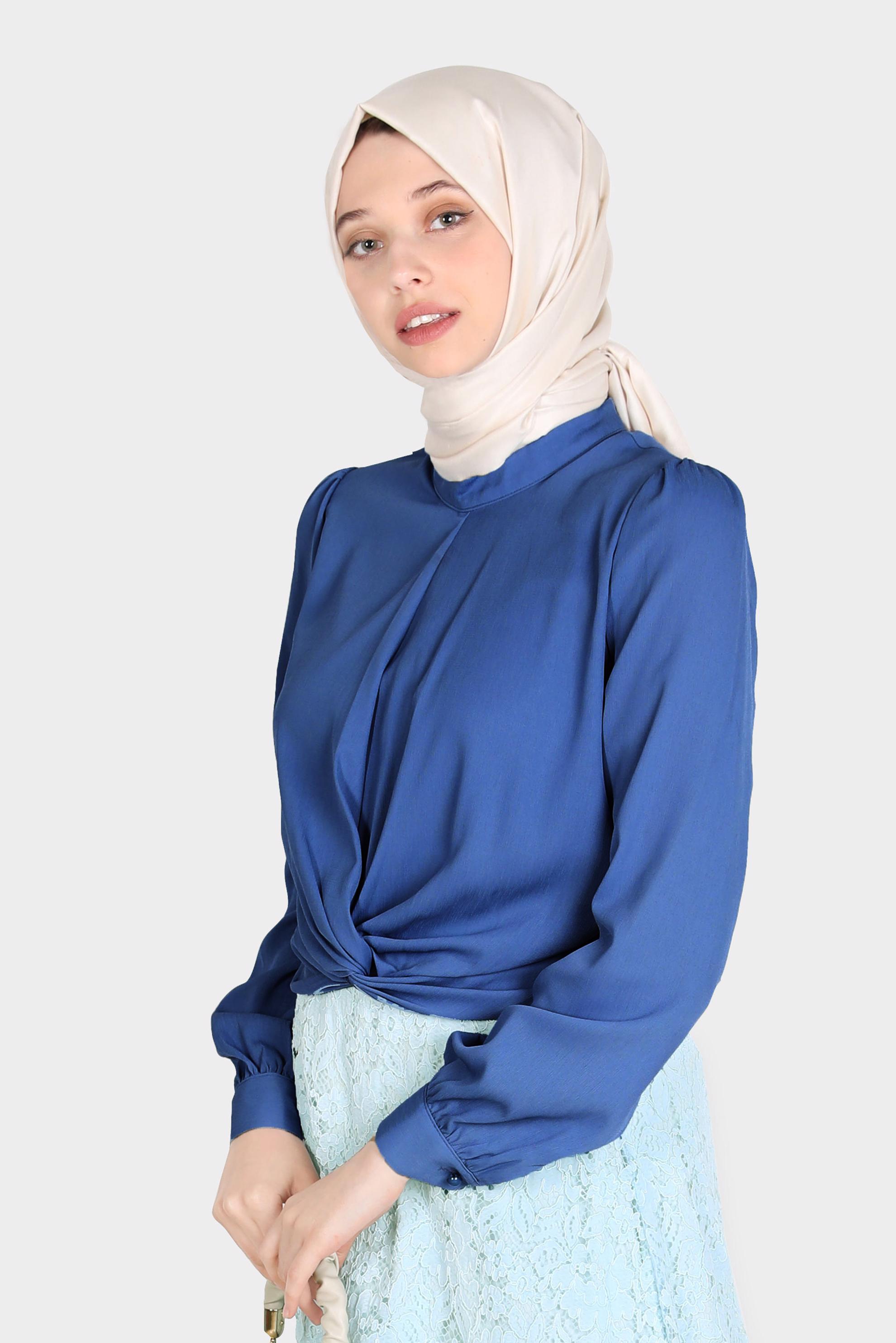Tesettür giyim LACİVERT BAĞLAMA DETAYLI BLUZ 42805 