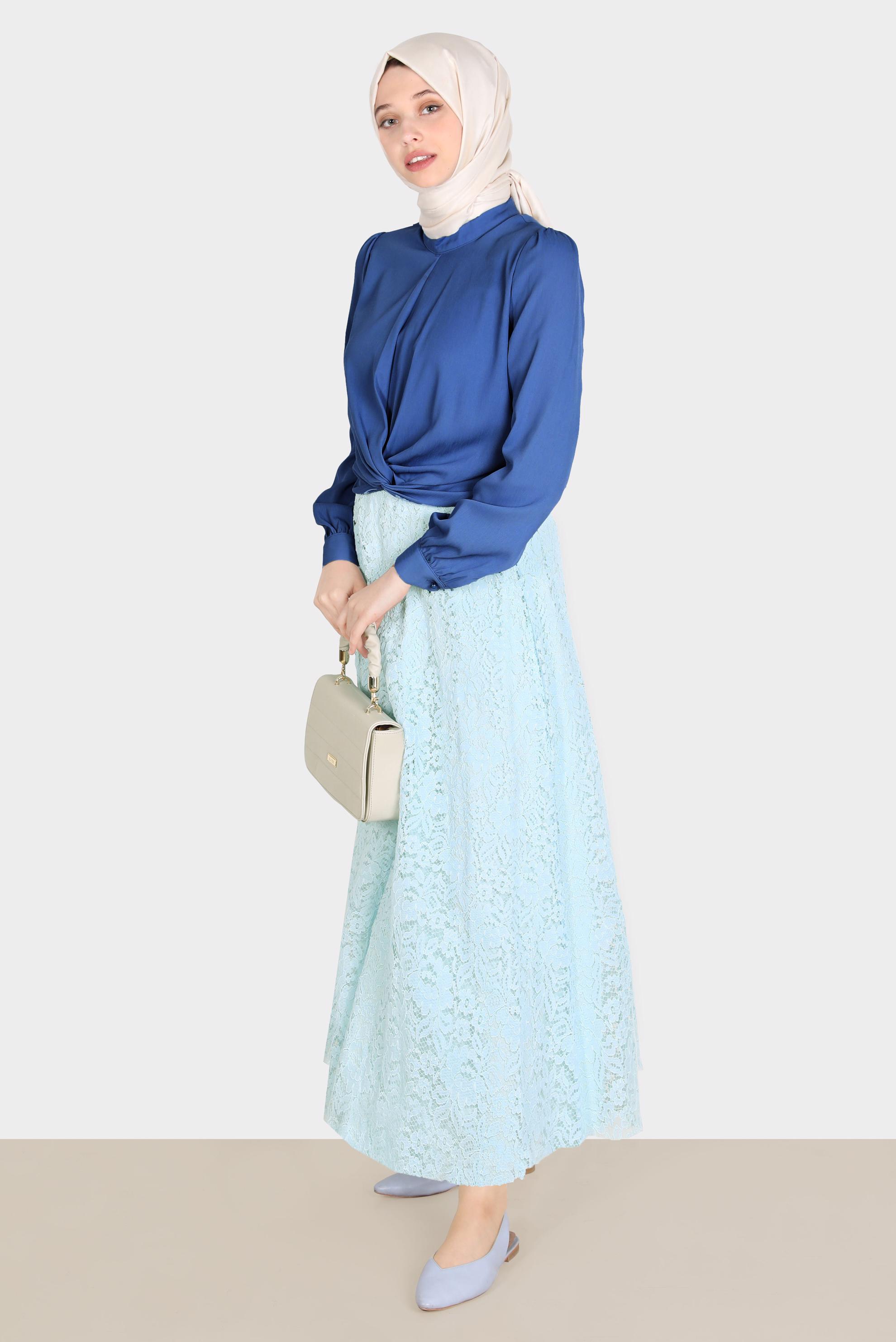 Tesettür giyim LACİVERT BAĞLAMA DETAYLI BLUZ 42805 