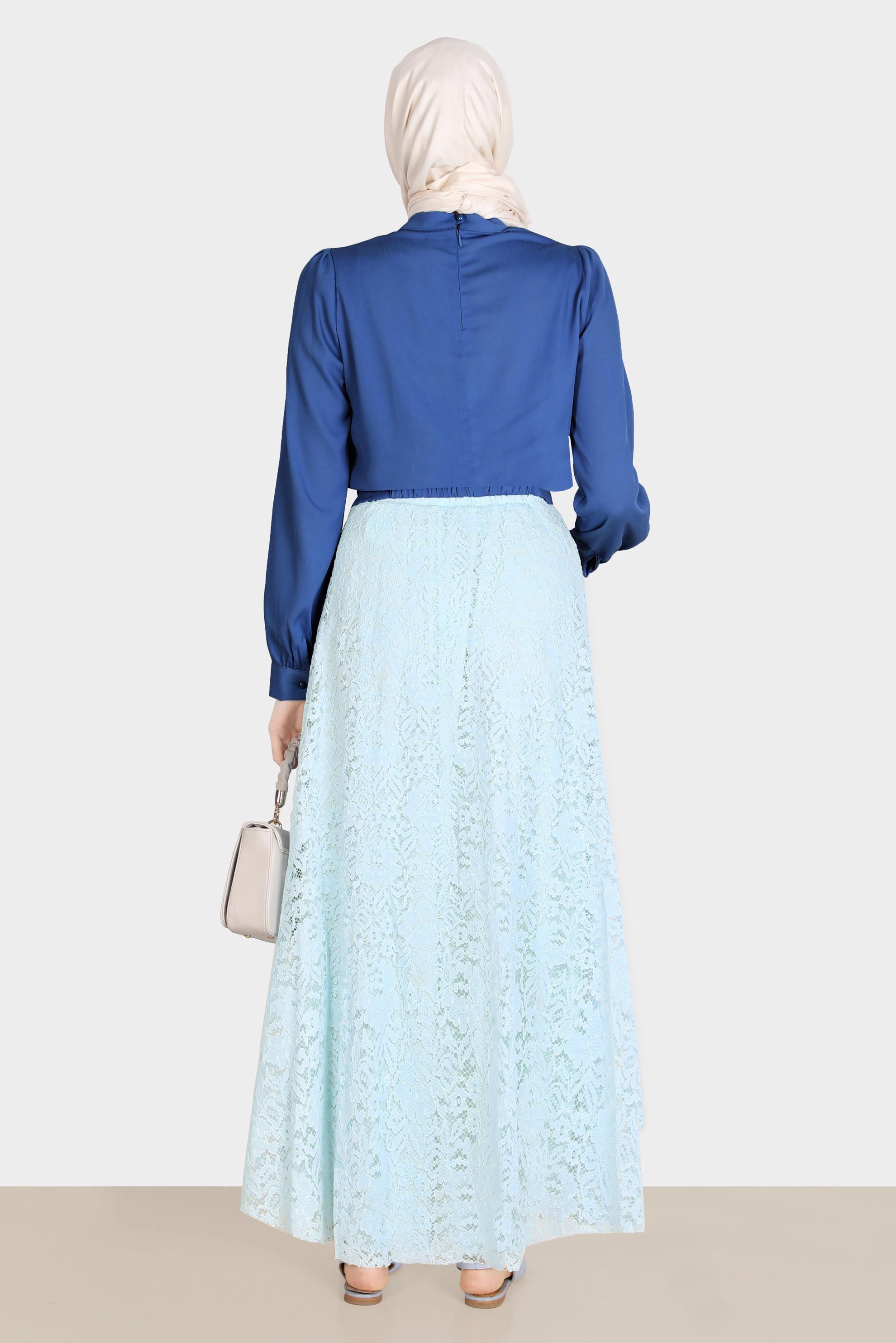 Tesettür giyim LACİVERT BAĞLAMA DETAYLI BLUZ 42805 