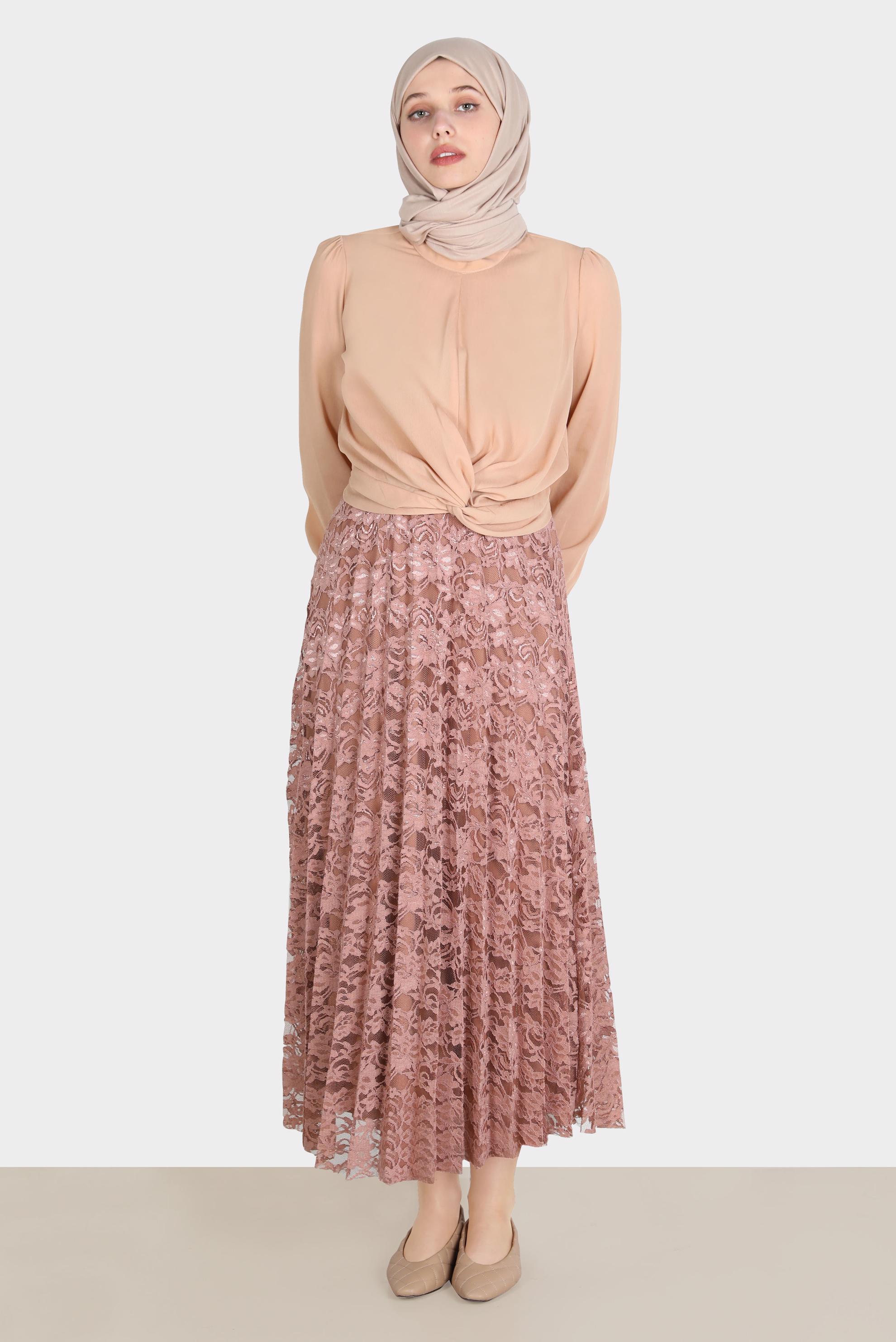 Tesettür giyim PUDRA BAĞLAMA DETAYLI BLUZ 42805 