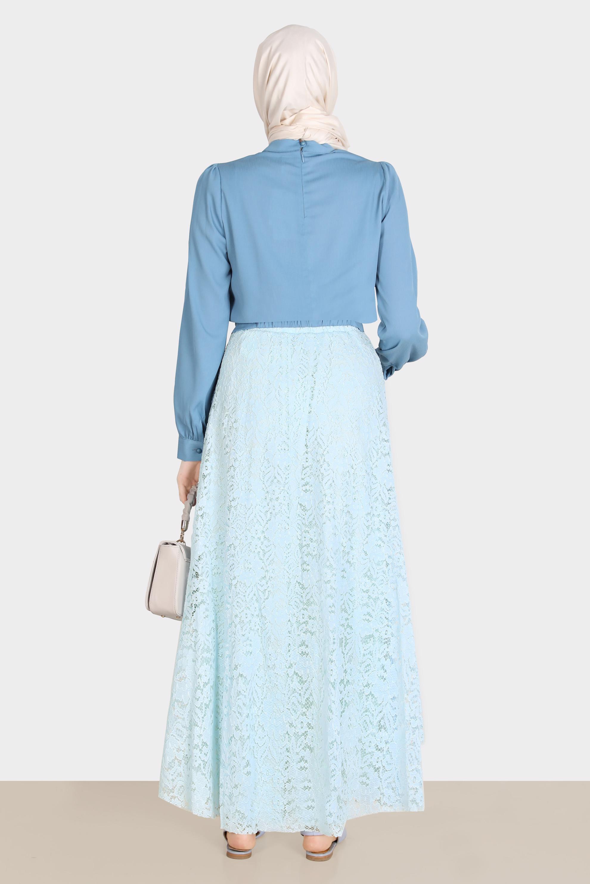 Tesettür giyim MAVİ BAĞLAMA DETAYLI BLUZ 42805 