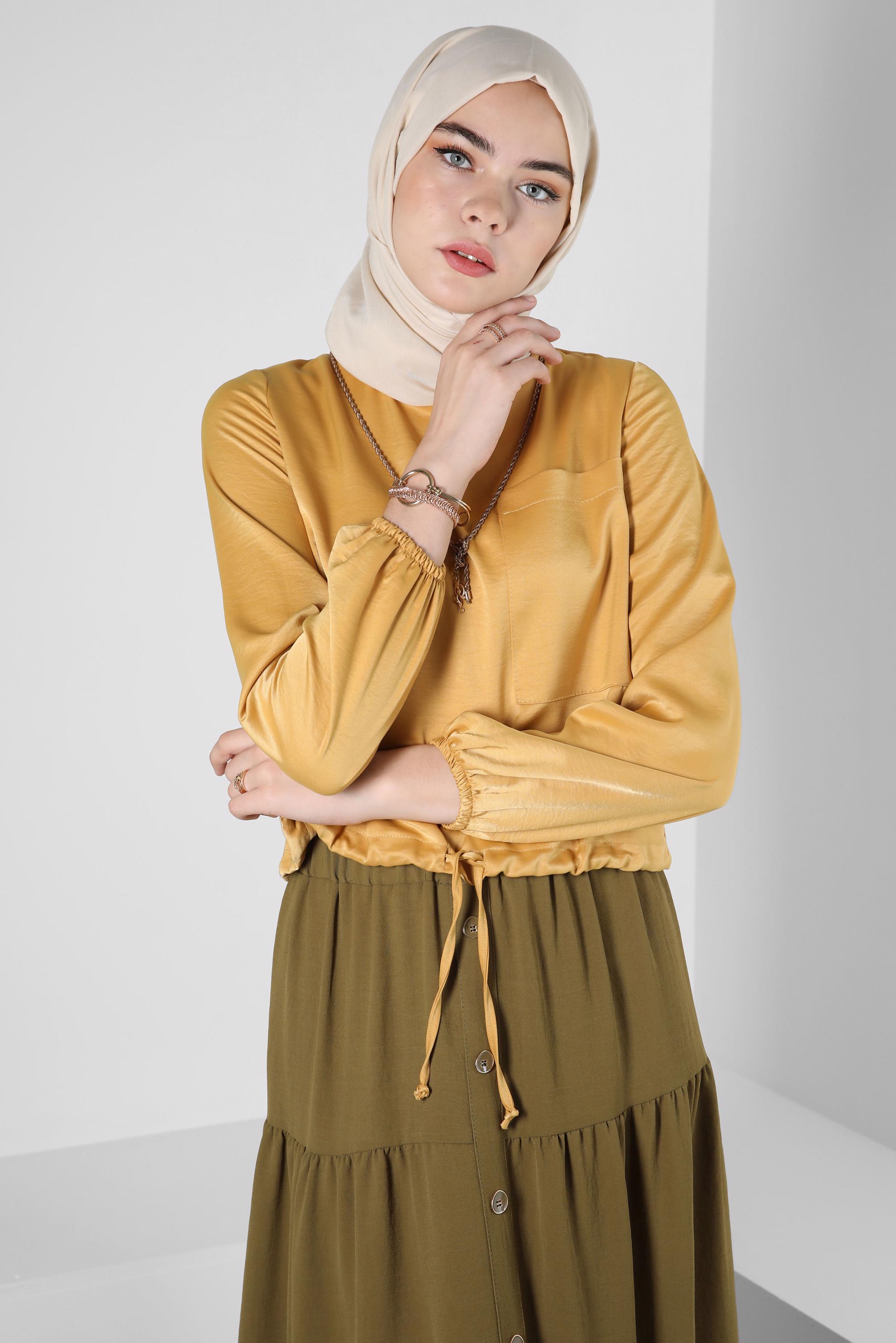 Tesettür giyim SARI CEPLİ AEROBIN BLUZ 42813 
