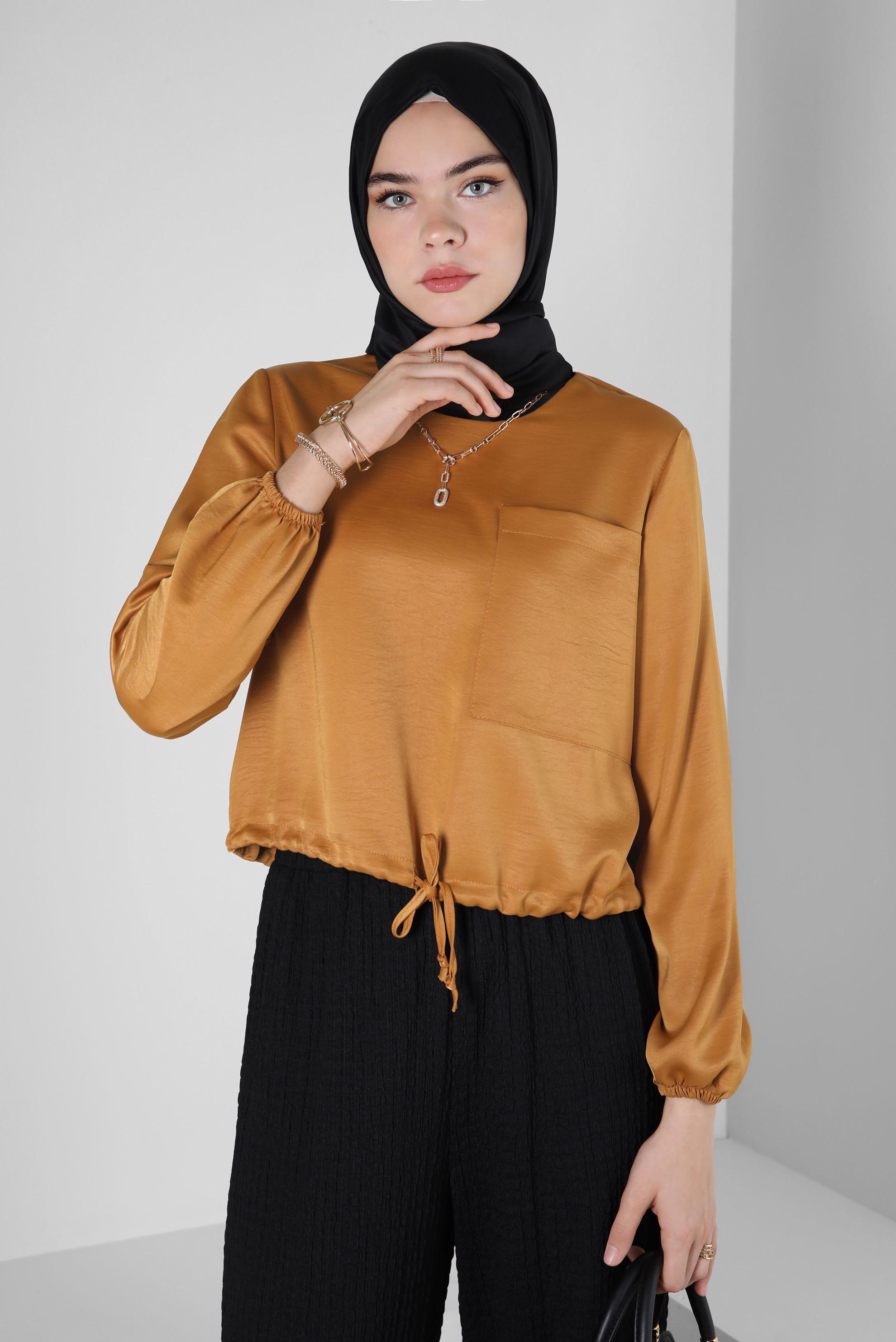 Tesettür giyim SARI CEPLİ AEROBIN BLUZ 42813 