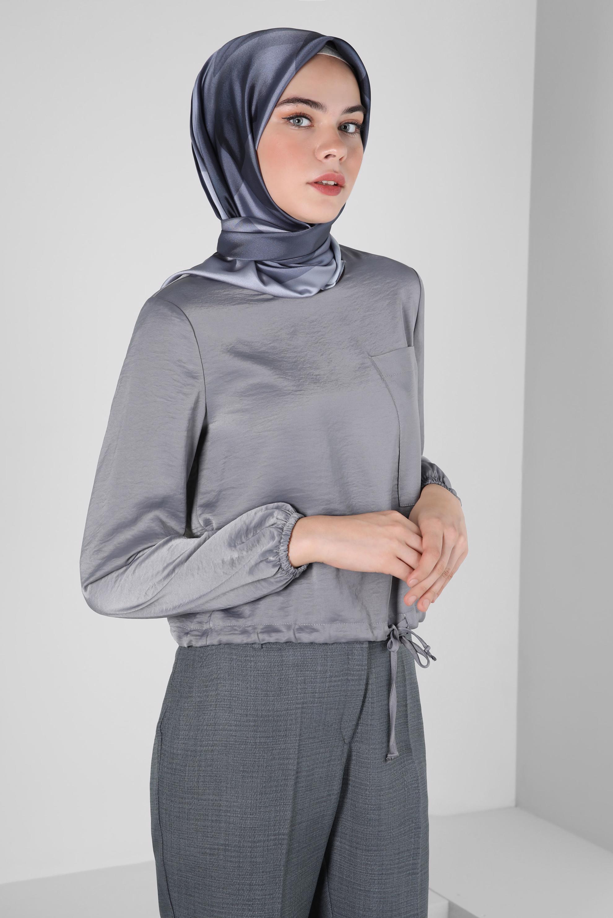 Tesettür giyim GRİ CEPLİ AEROBIN BLUZ 42813 