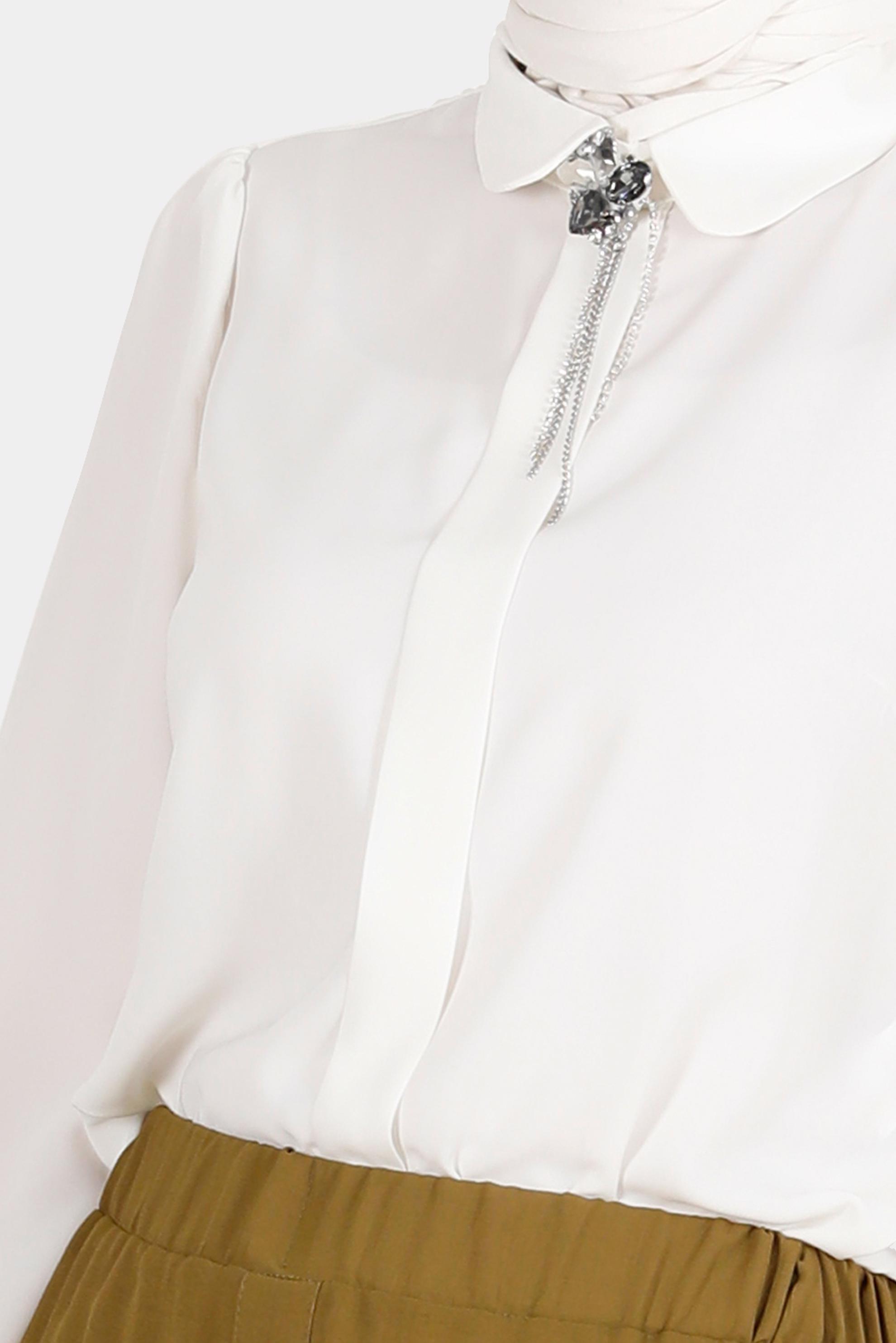 Hijab clothing WHITE BROOCH DETAIL BLOUSE 42830 