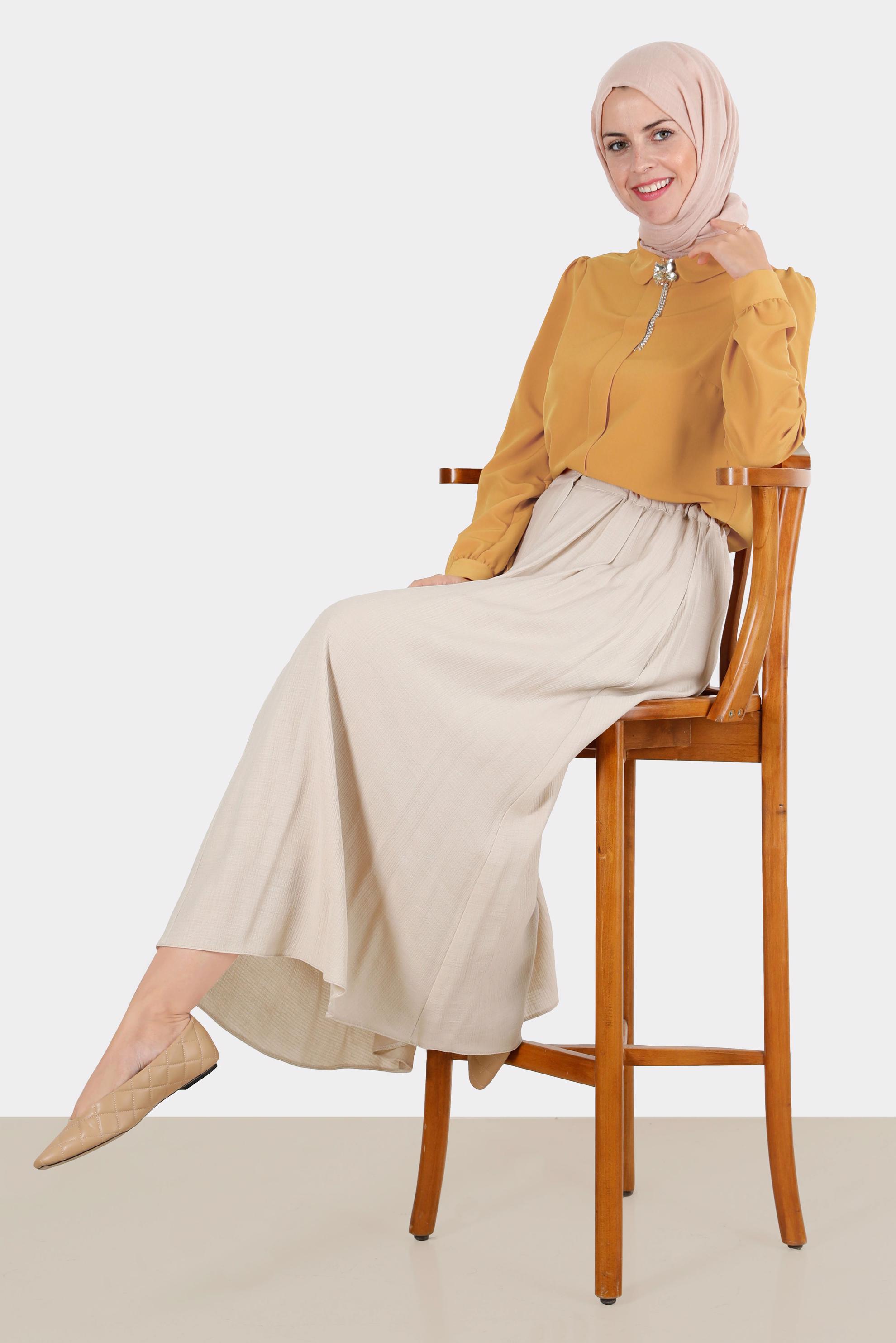 Tesettür giyim SARI BROŞ DETAYLI BLUZ 42830 