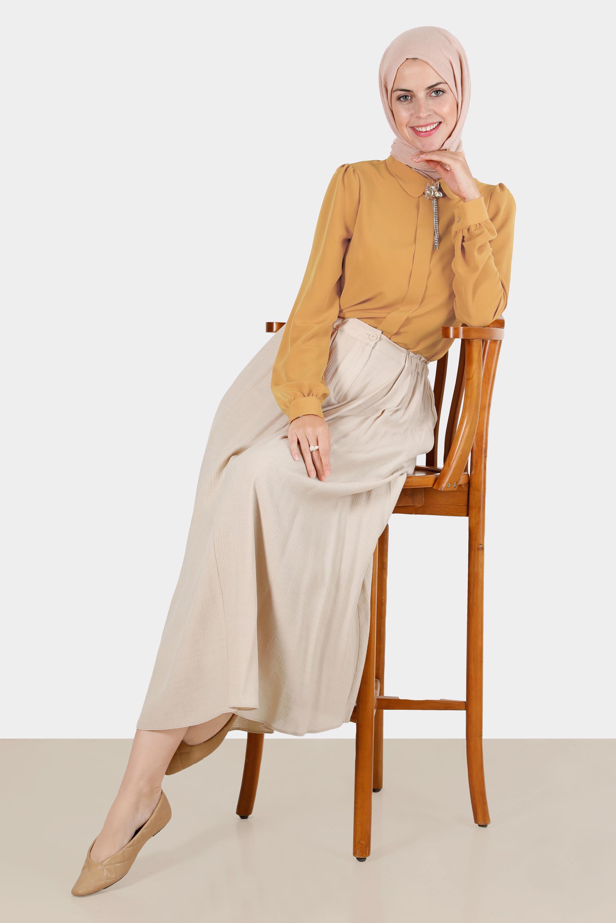 Tesettür giyim SARI BROŞ DETAYLI BLUZ 42830 