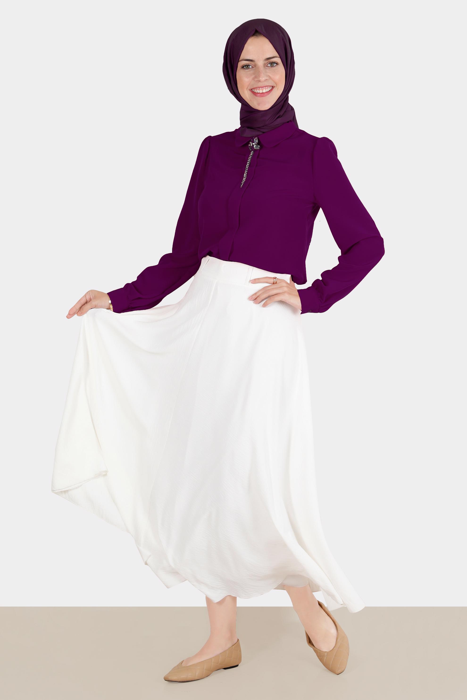 Hijab clothing PURPLE BROOCH DETAIL BLOUSE 42830 