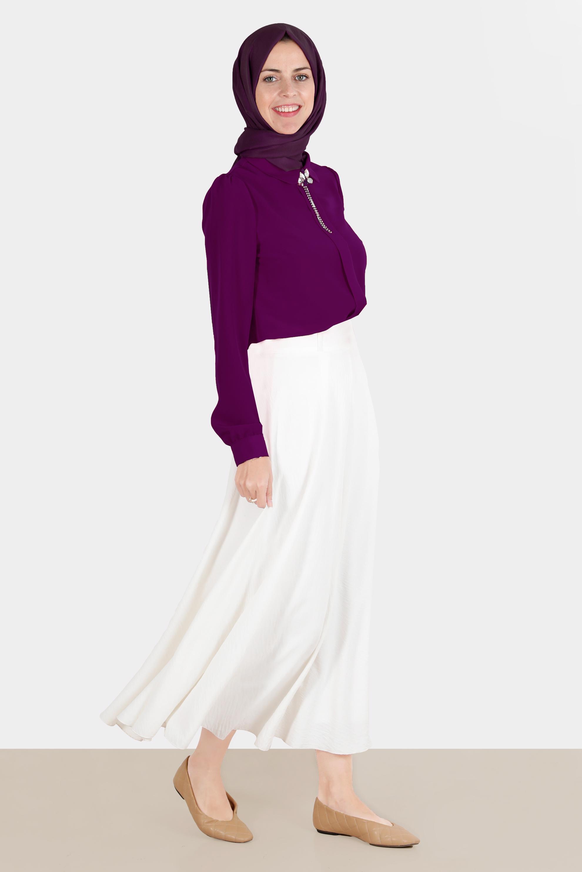 Hijab clothing PURPLE BROOCH DETAIL BLOUSE 42830 