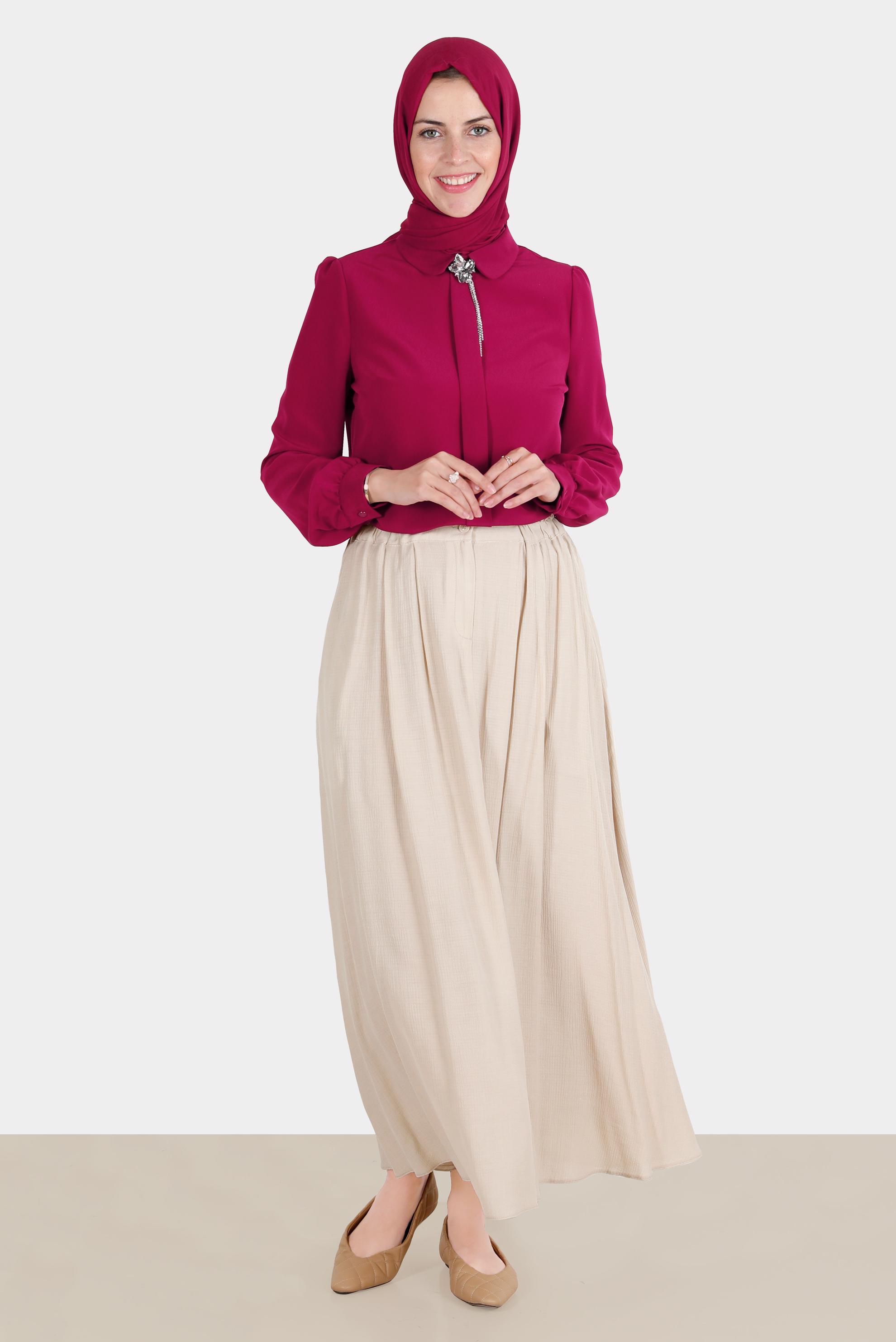 Hijab clothing FUCHSIA BROOCH DETAIL BLOUSE 42830 