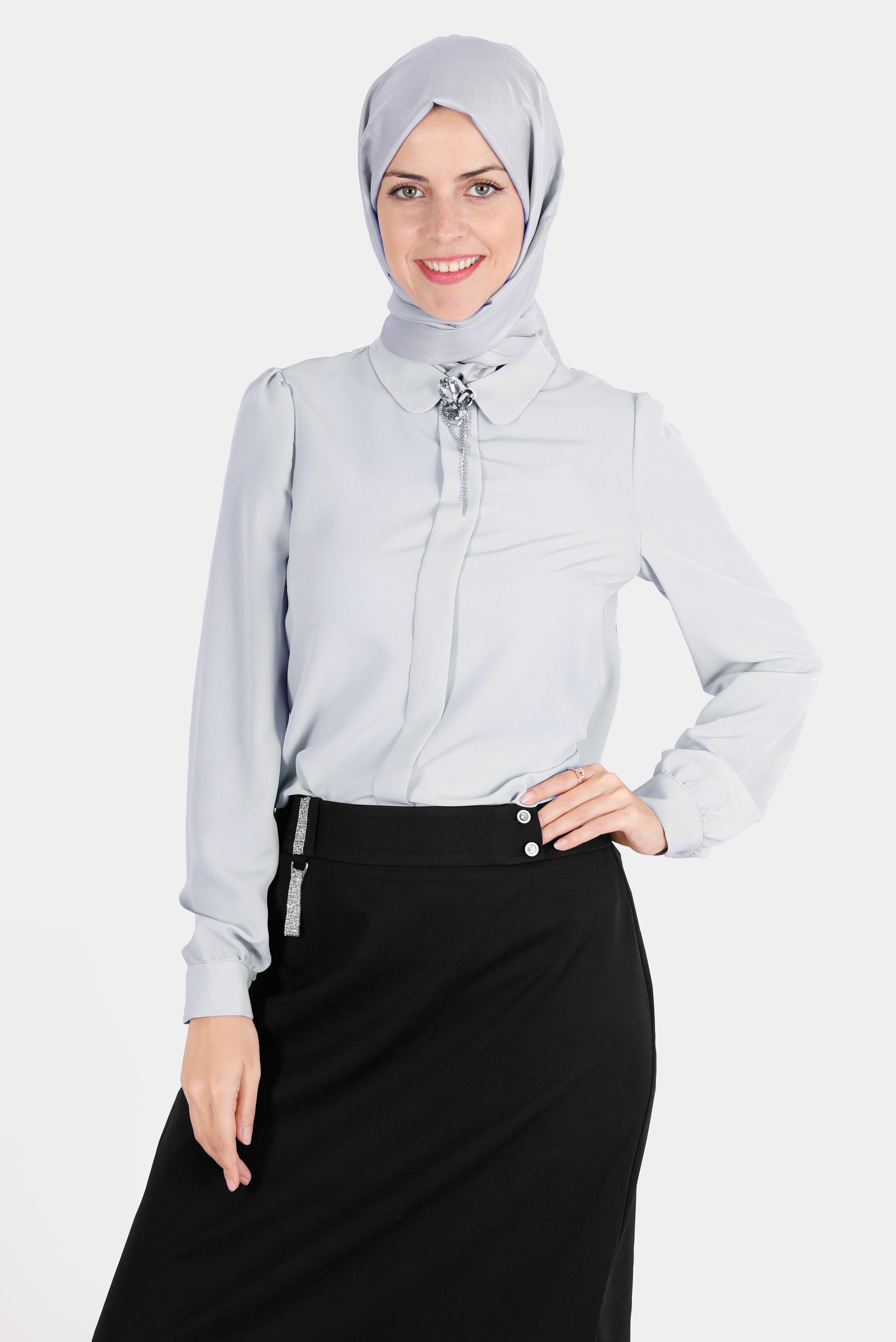 Hijab clothing SILVER BROOCH DETAIL BLOUSE 42830 