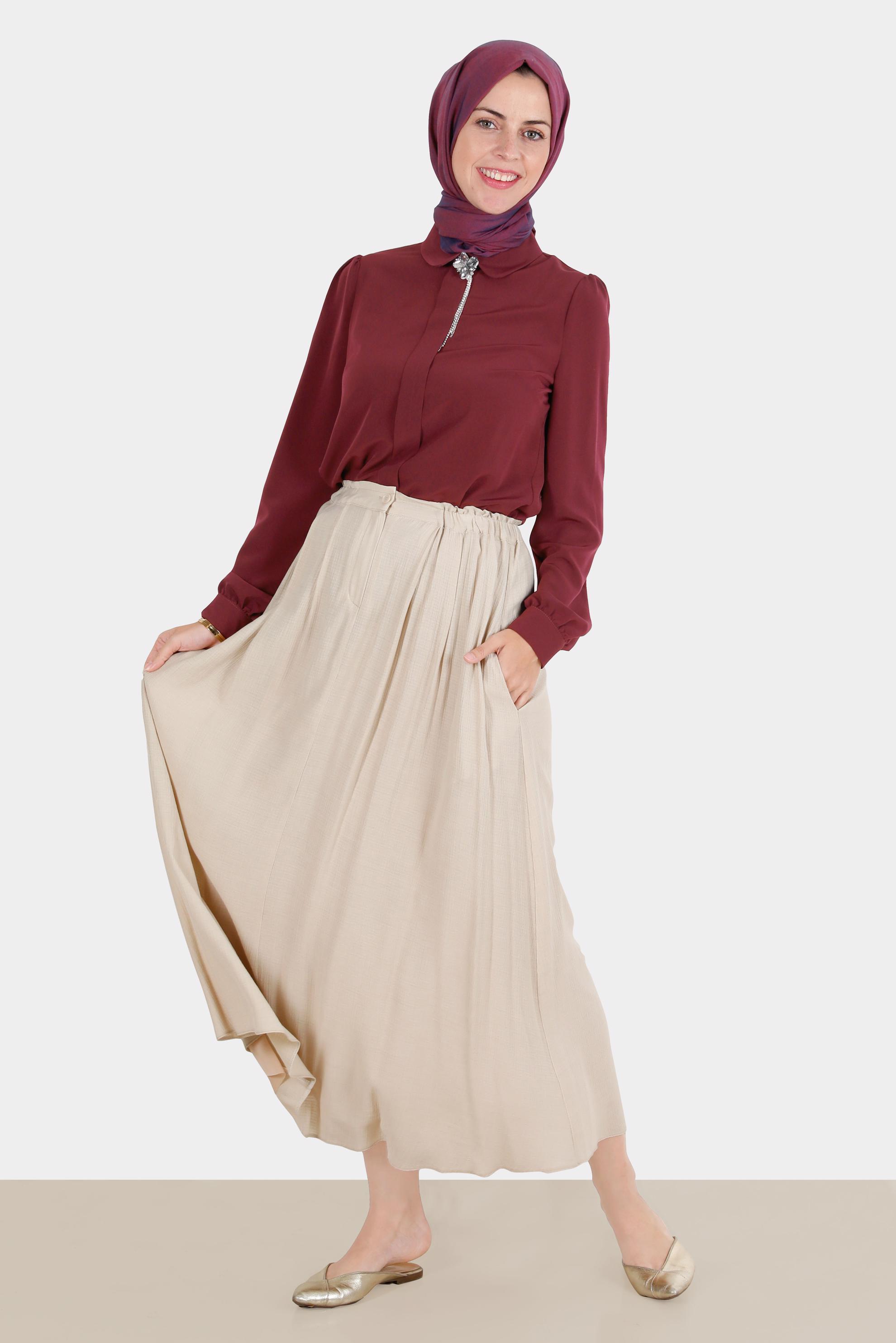 Hijab clothing CLARET RED BROOCH DETAIL BLOUSE 42830 