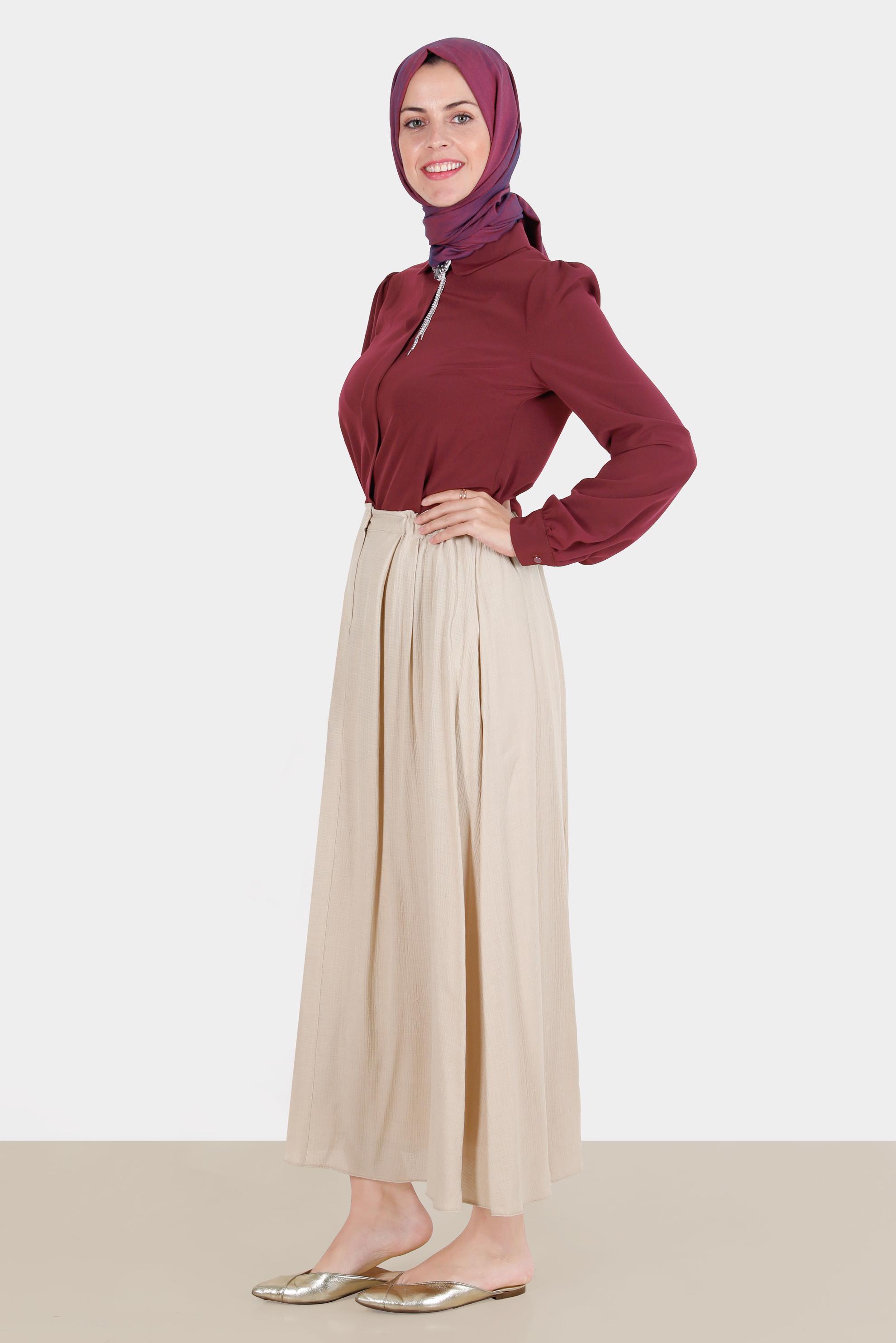 Hijab clothing CLARET RED BROOCH DETAIL BLOUSE 42830 