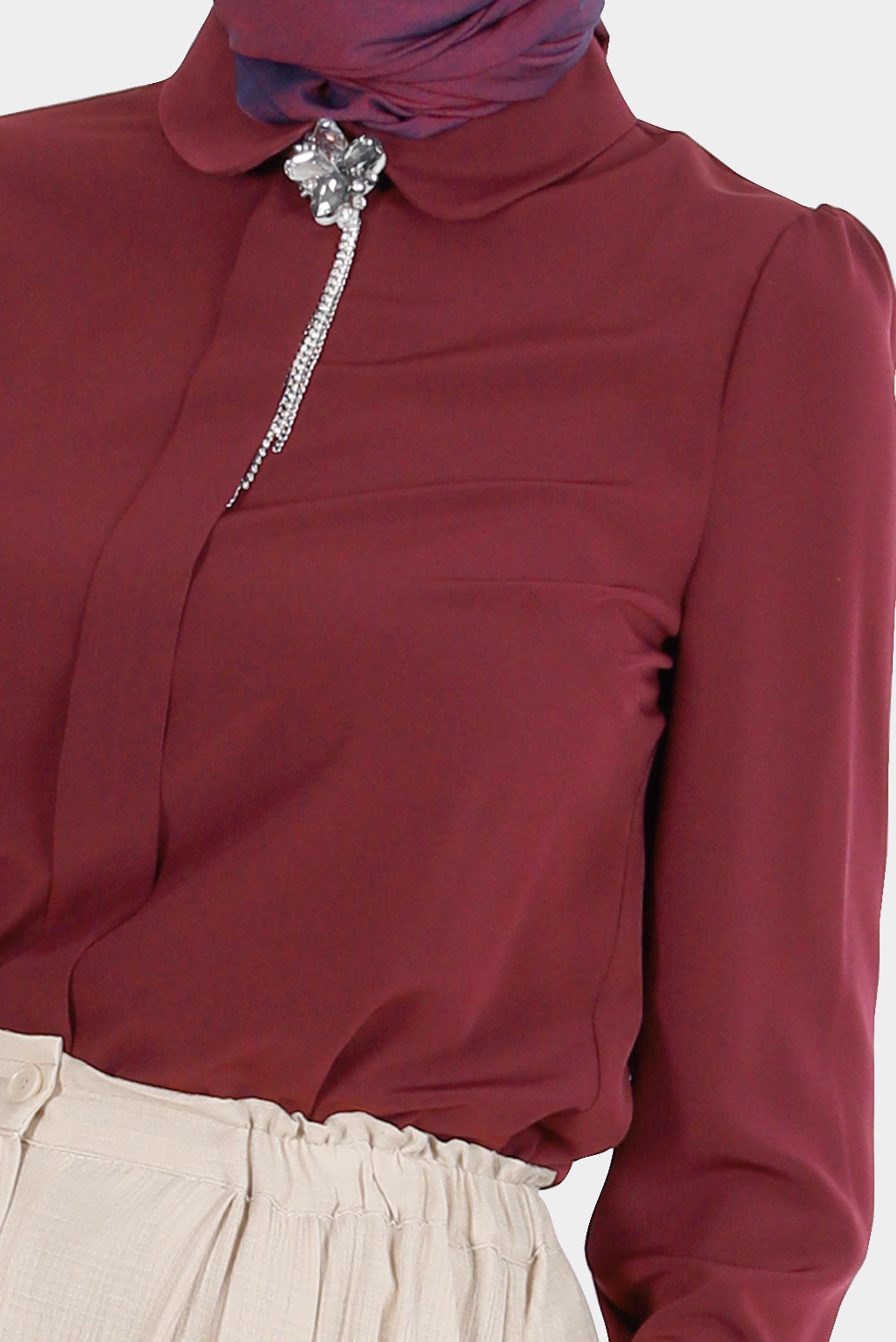 Hijab clothing CLARET RED BROOCH DETAIL BLOUSE 42830 