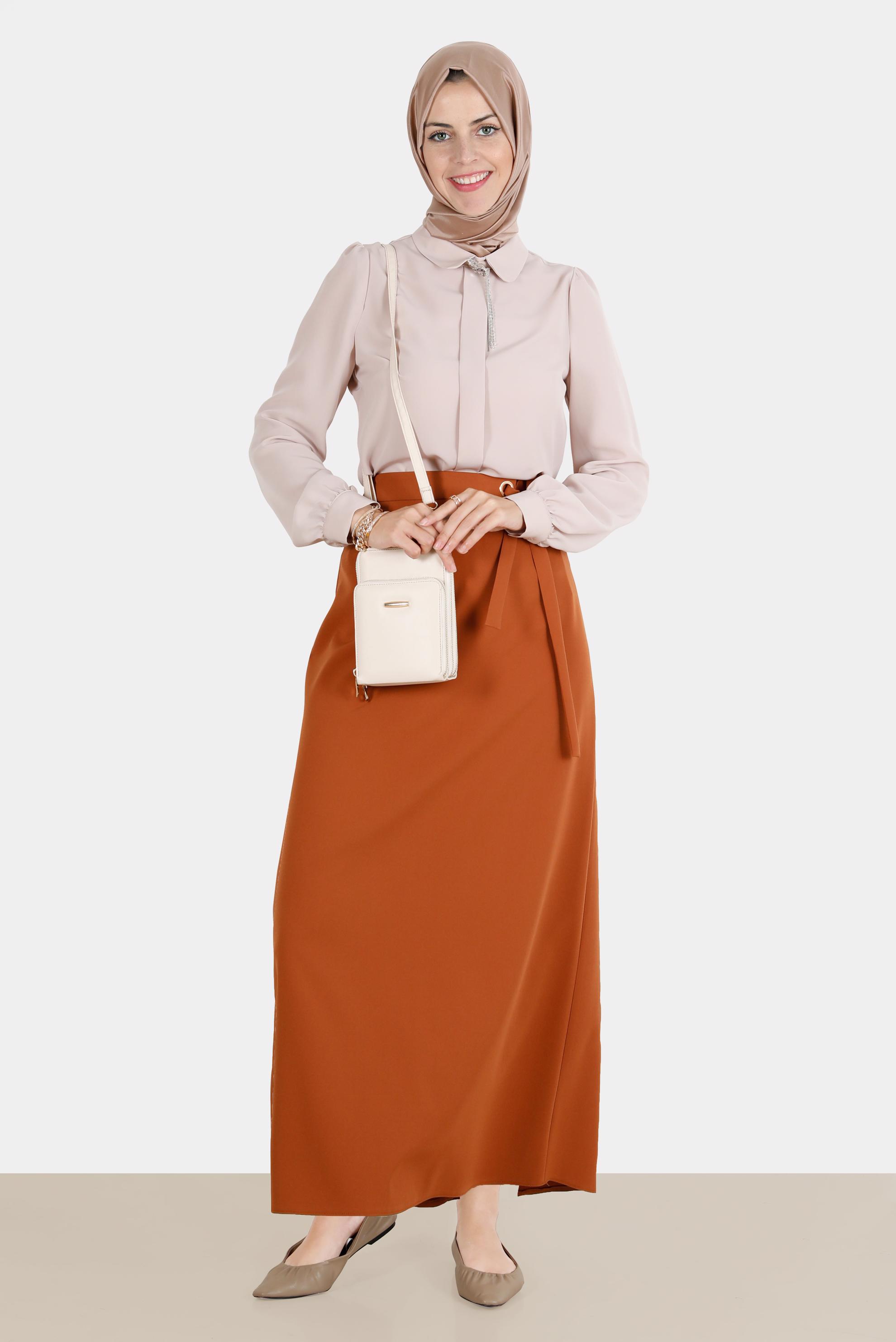 Hijab clothing BEIGE BROOCH DETAIL BLOUSE 42830 