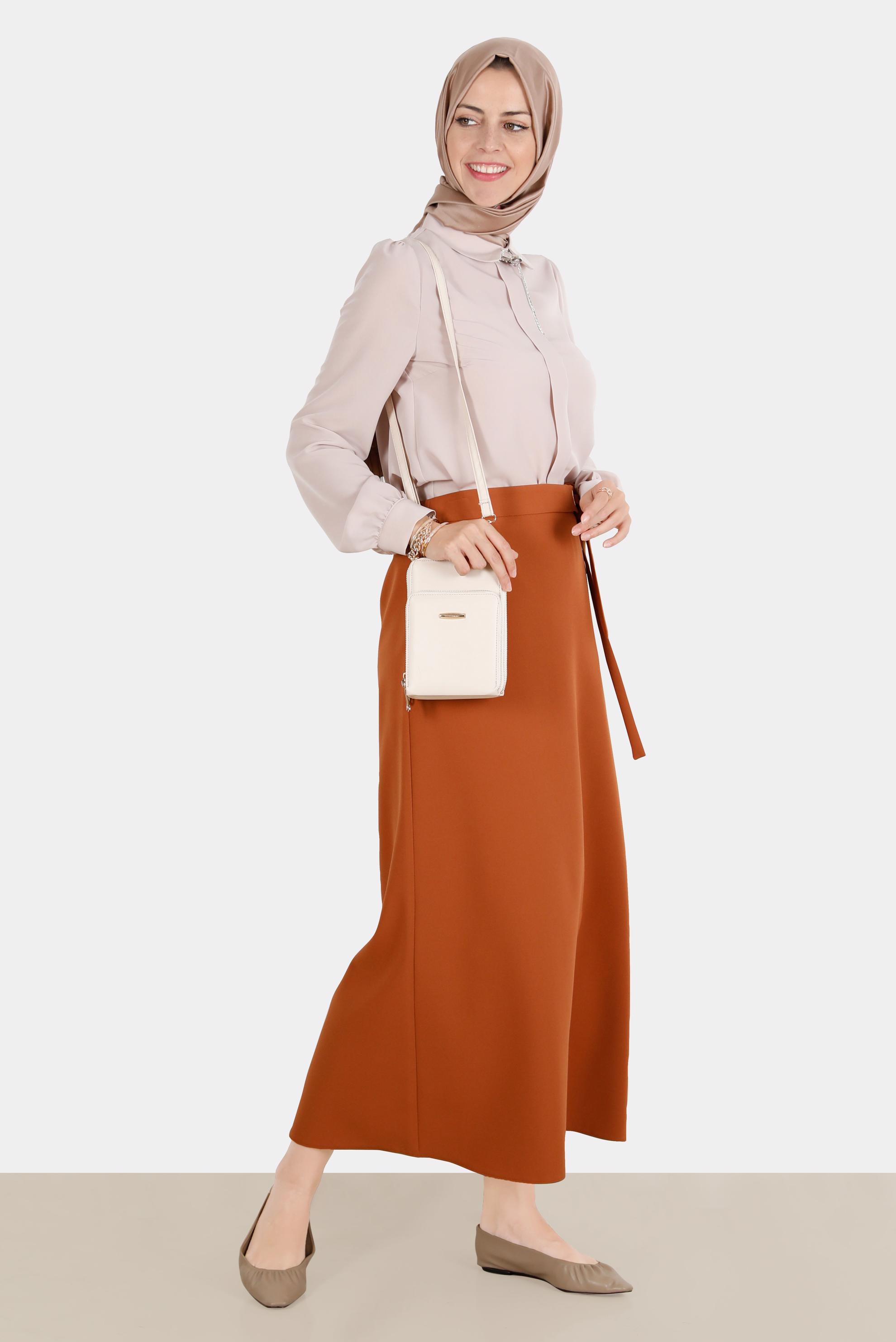 Hijab clothing BEIGE BROOCH DETAIL BLOUSE 42830 