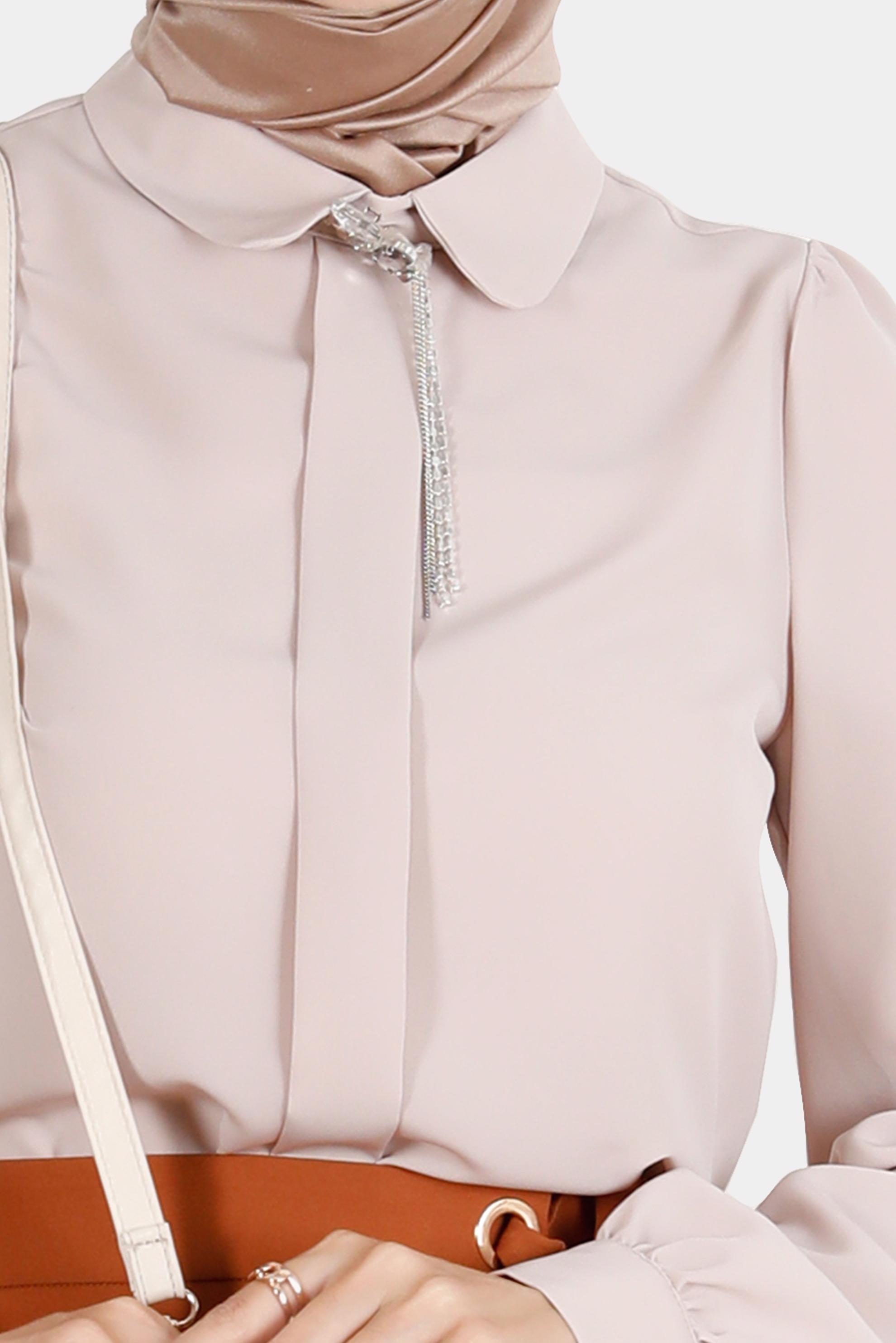 Hijab clothing BEIGE BROOCH DETAIL BLOUSE 42830 