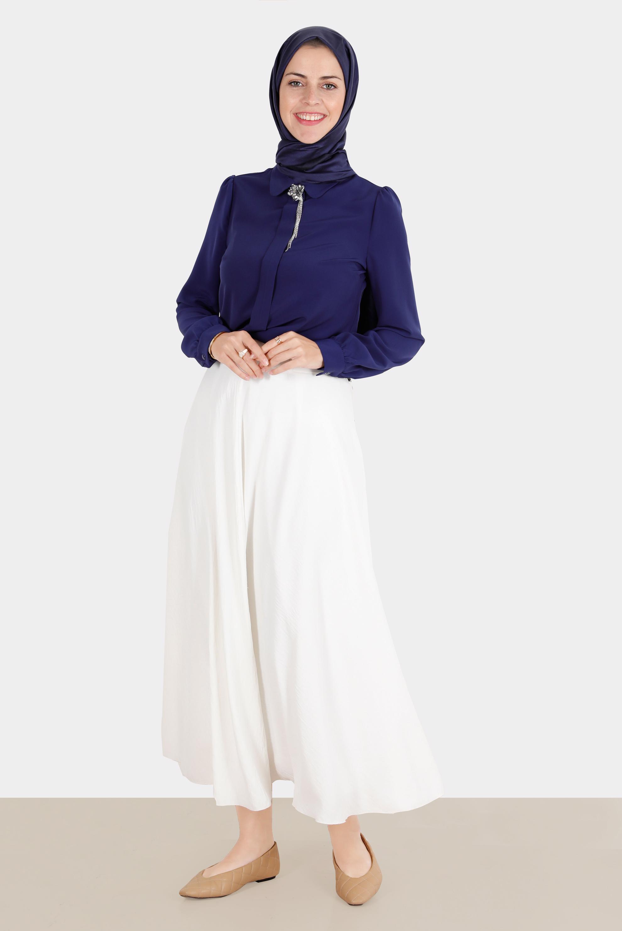 Hijab clothing NAVY BLUE BROOCH DETAIL BLOUSE 42830 
